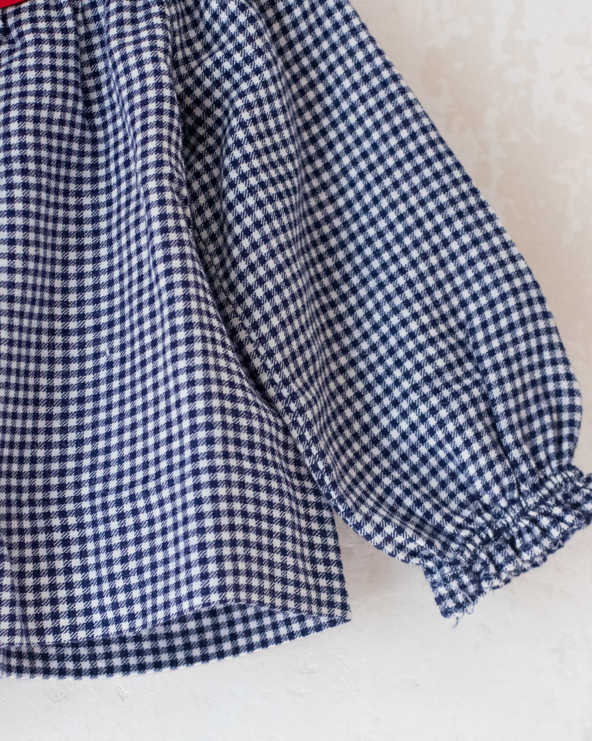 Blue and white plaid shirt with red bow tie | 12-18 months