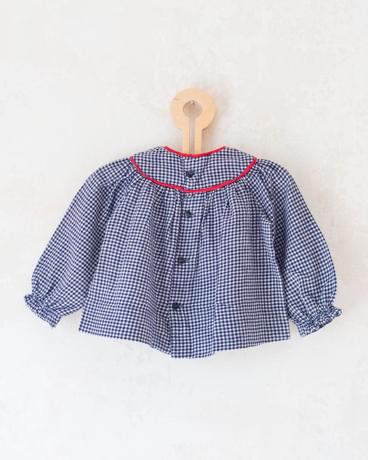 Blue and white plaid shirt with red bow tie | 12-18 months