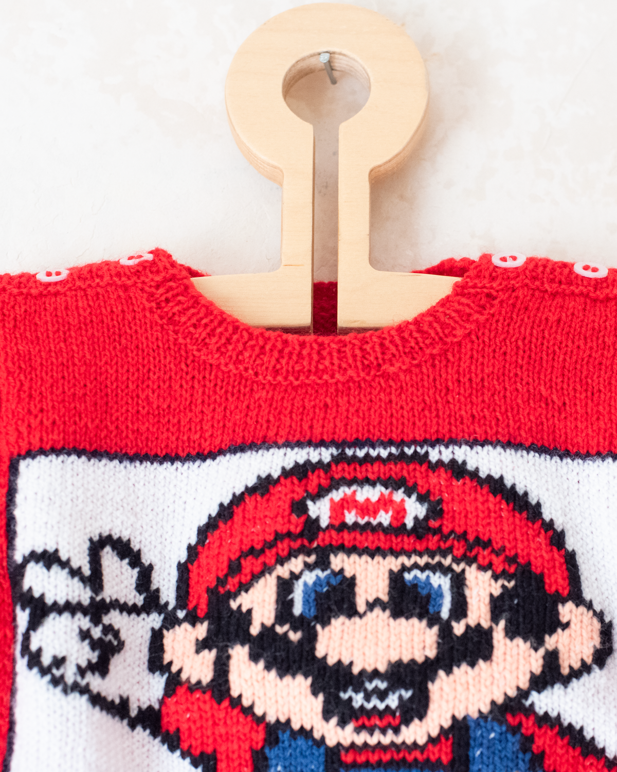 Red wool sweater with Super Mario | 6-9 months