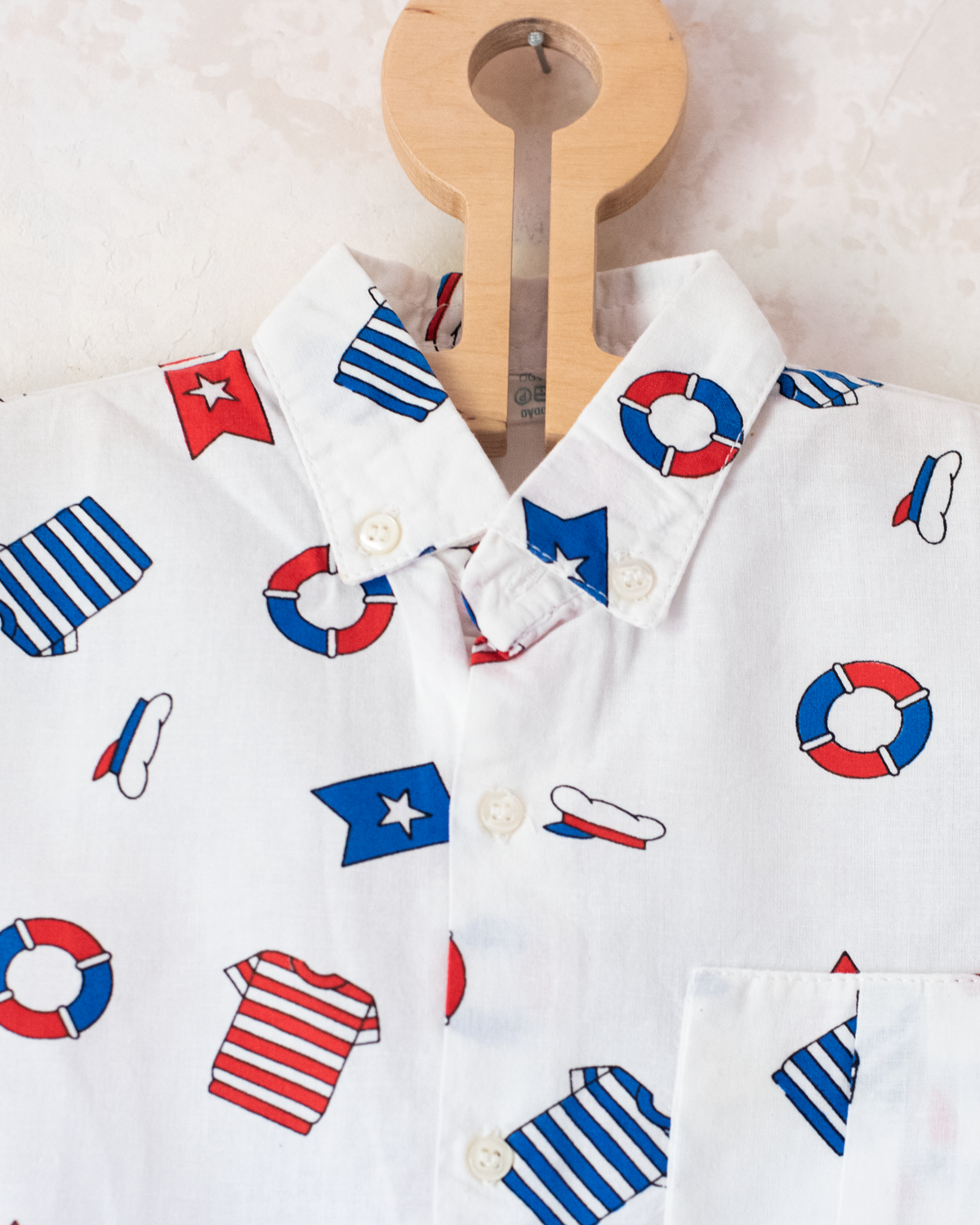 Button-down shirt with blue and white prints | Spanish deadstock | 4-5 years