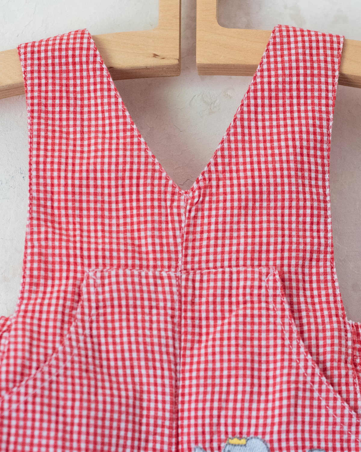 Plaid overall with Babar the King swimming embroidery | 6-9 months