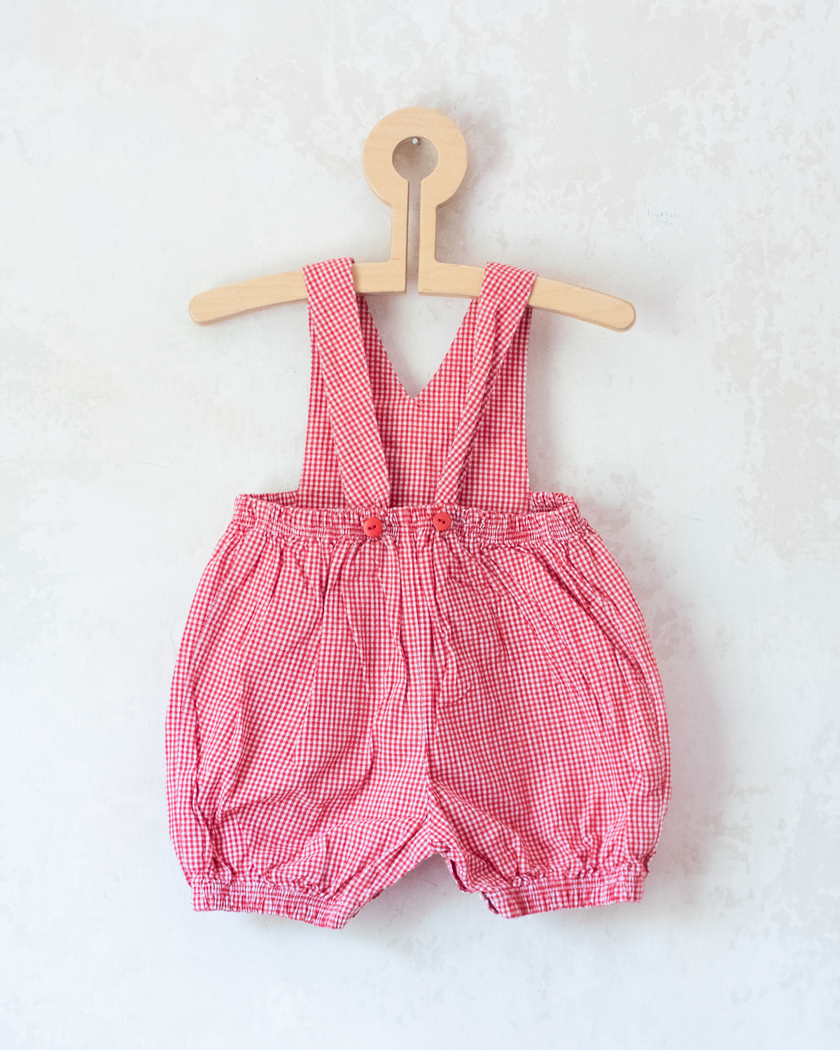 Plaid overall with Babar the King swimming embroidery | 6-9 months