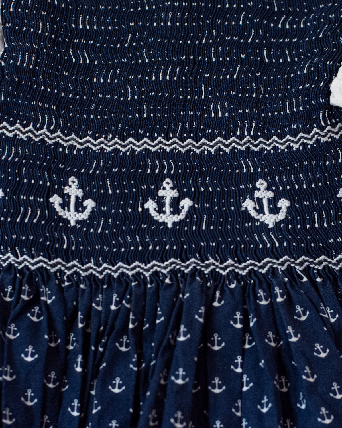 Blue dress with anchors and shirring embroidery | 2-3 years