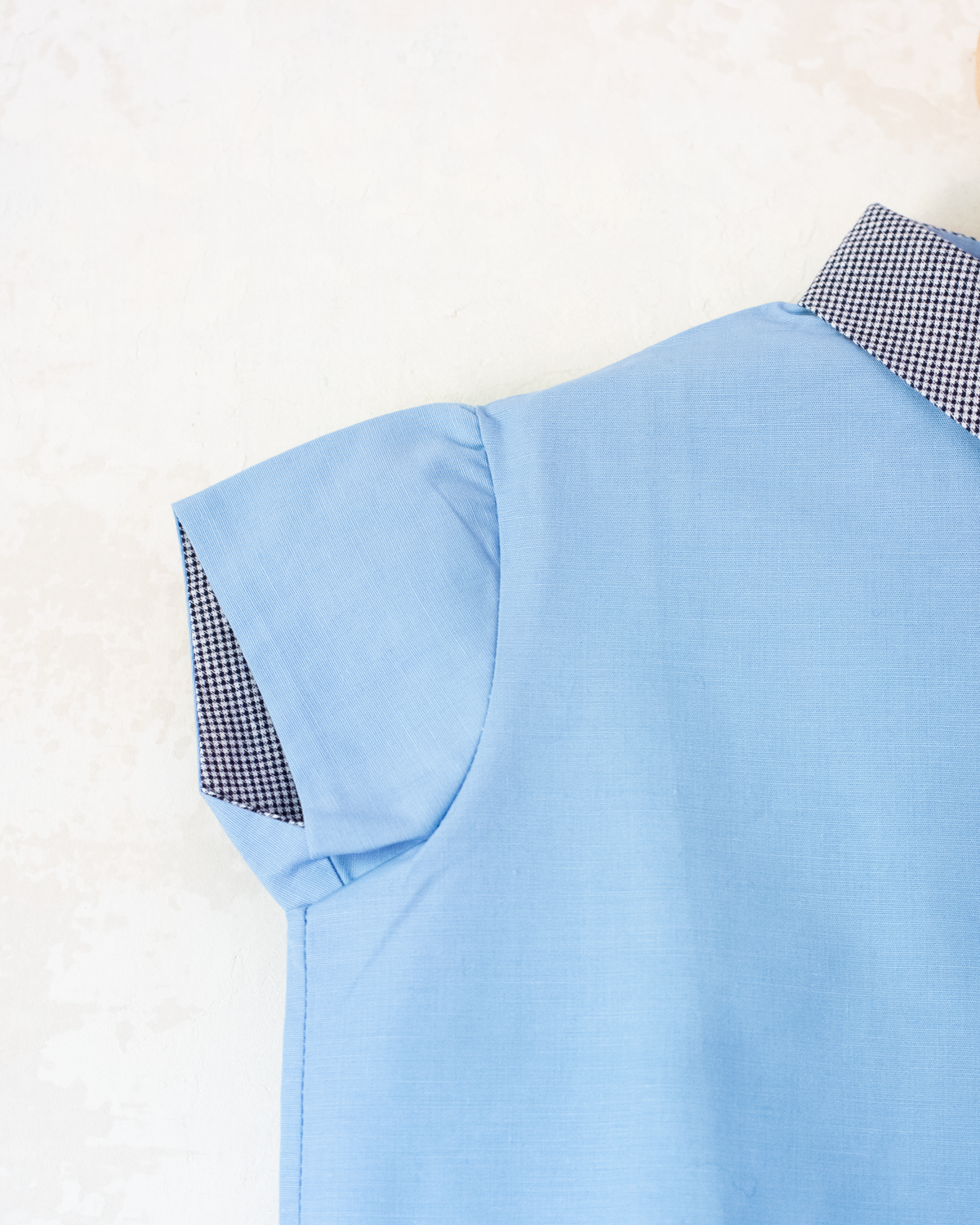 Light blue checkered dress with dog and cactus embroidery | French deadstock from the seventies | 18-24 months