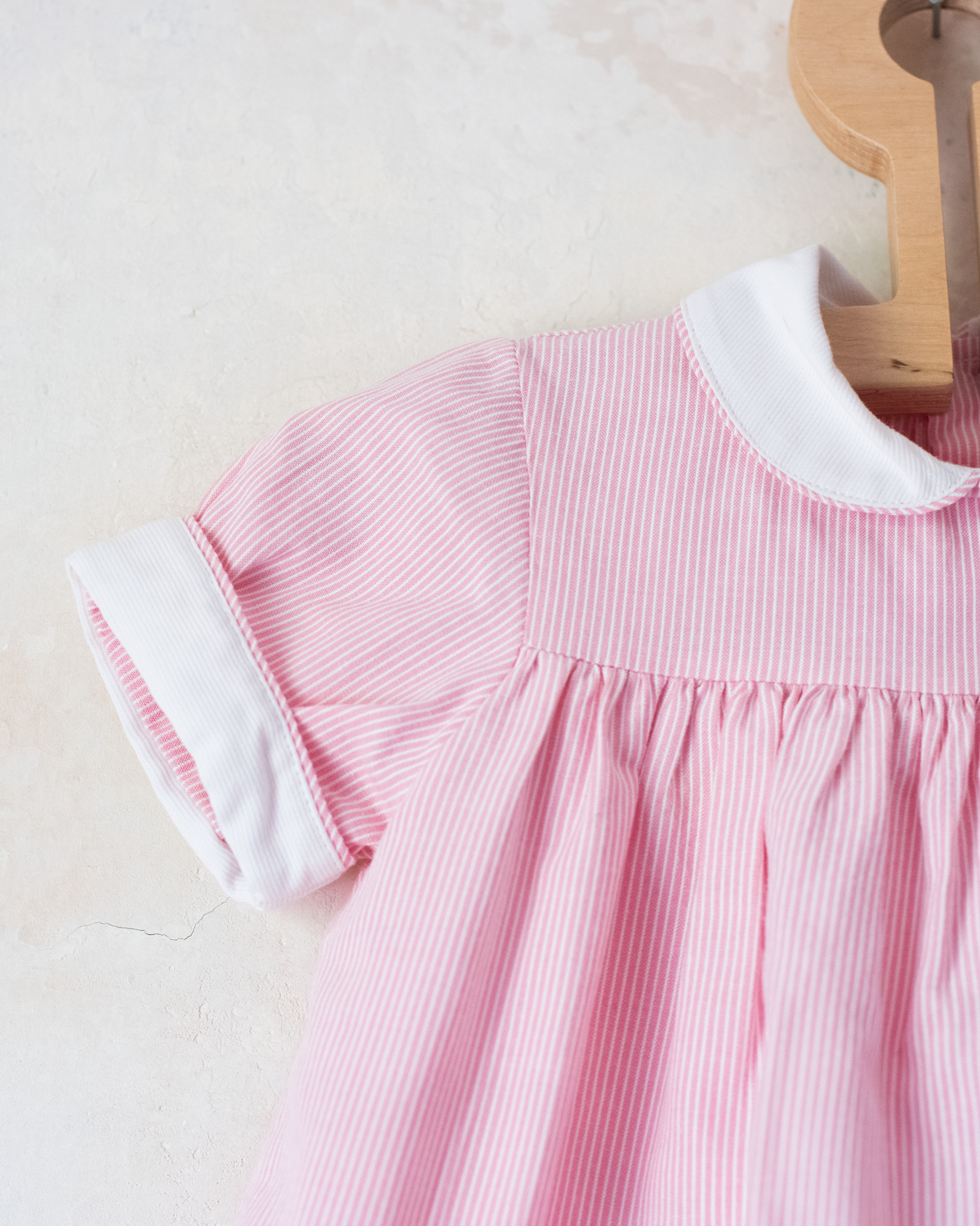 Pink striped dress with flower and cornflower embroidery | 9-12 months