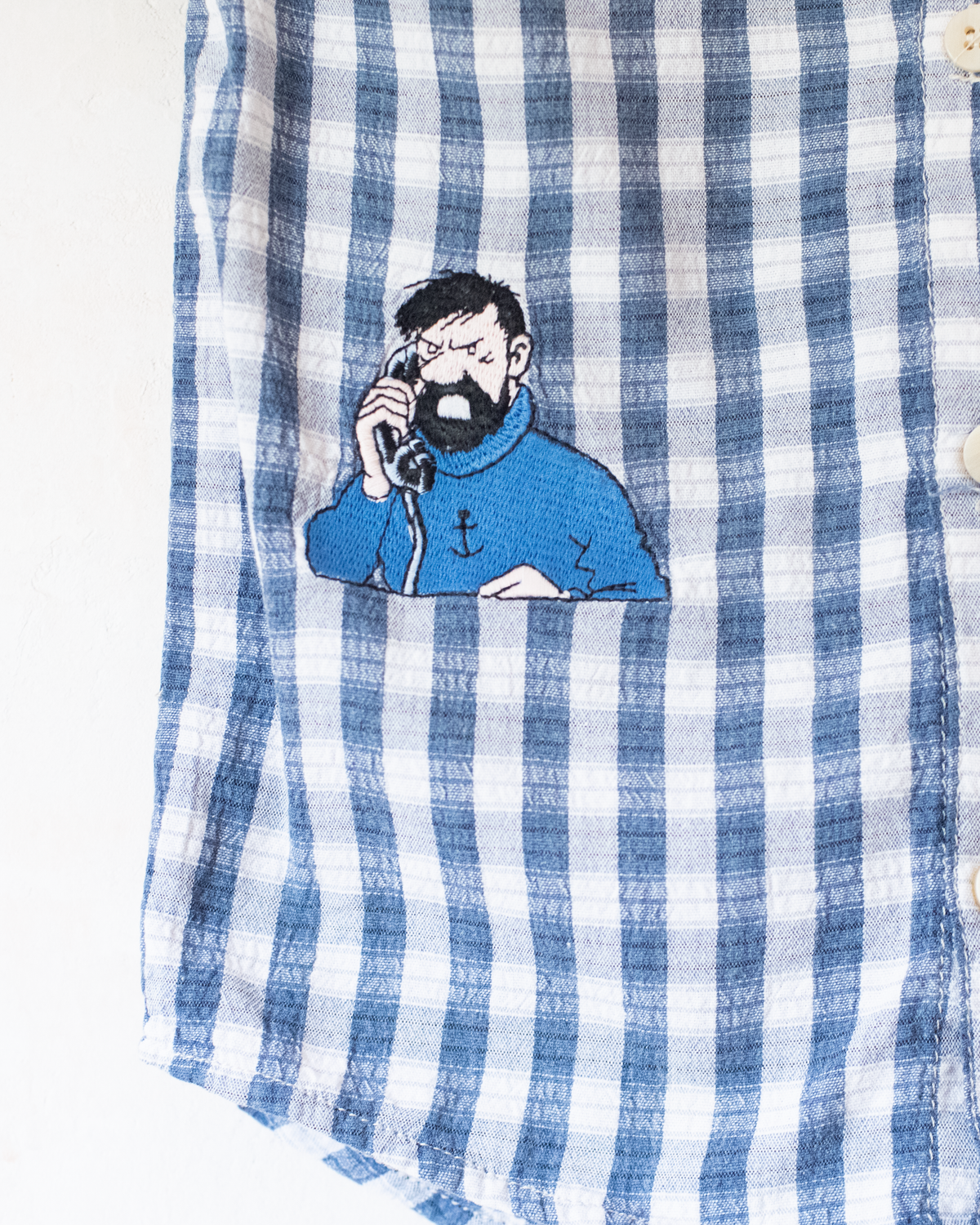 Plaid button-down shirt with embroidered Tintin | 3-4 years