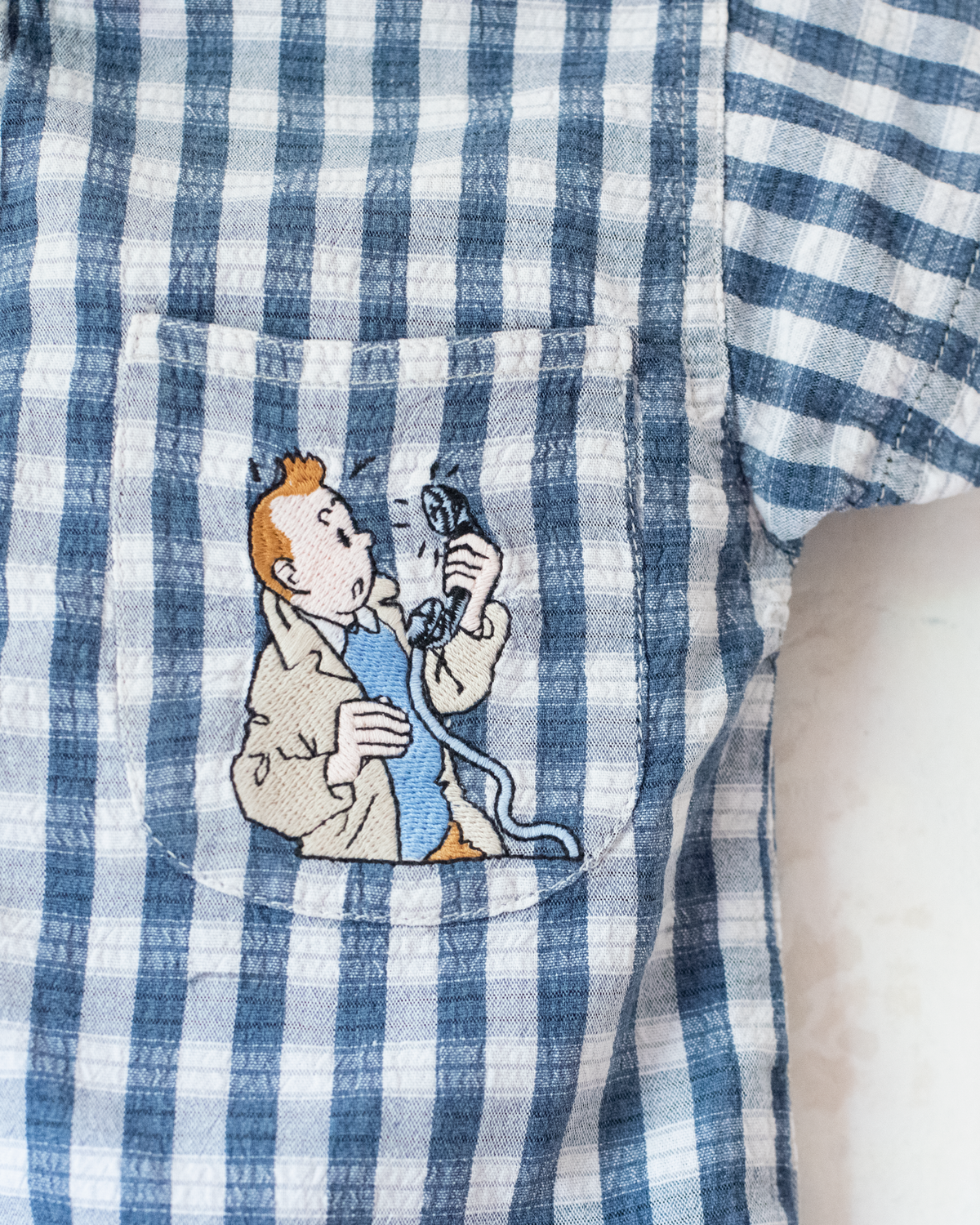 Plaid button-down shirt with embroidered Tintin | 3-4 years