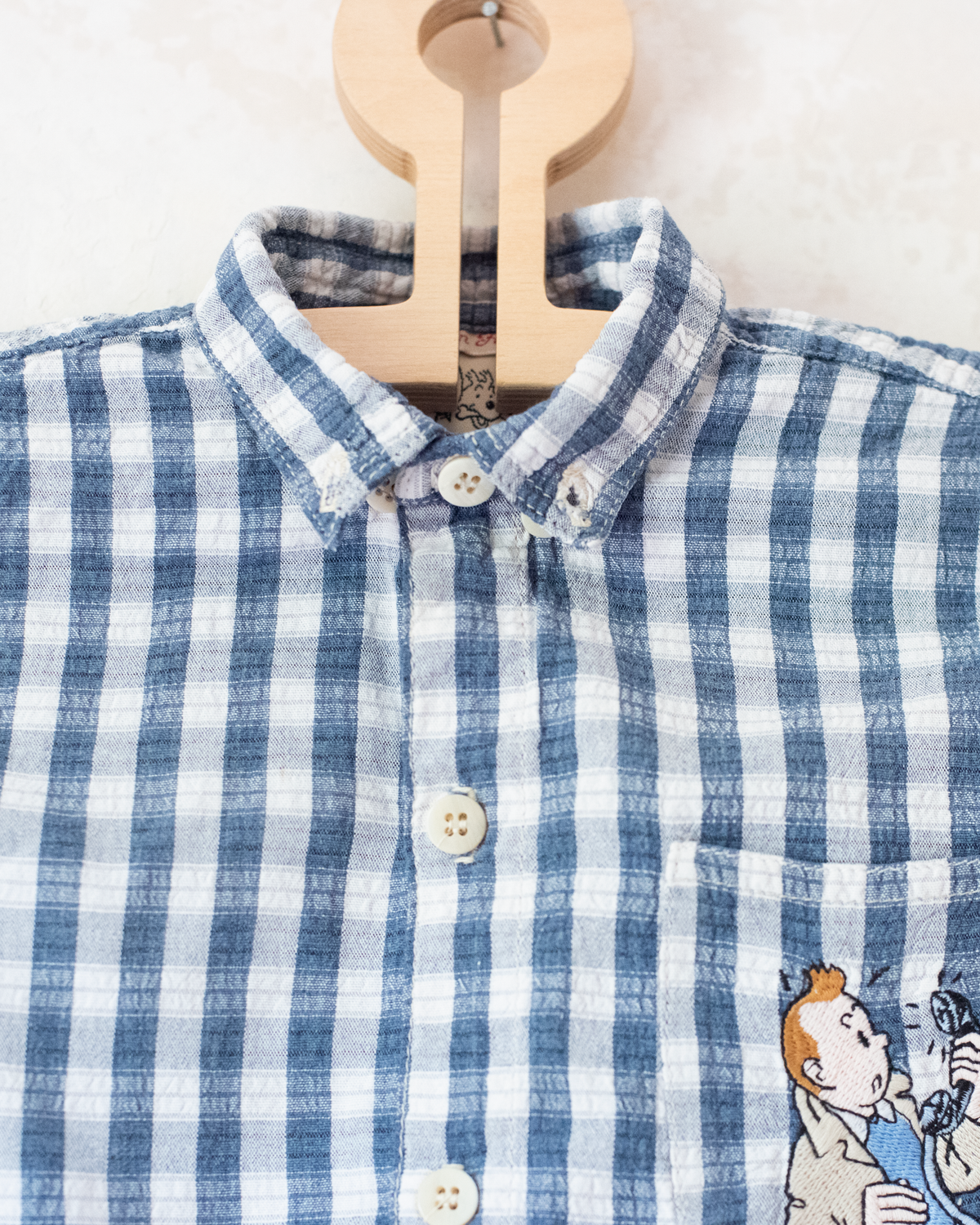 Plaid button-down shirt with embroidered Tintin | 3-4 years