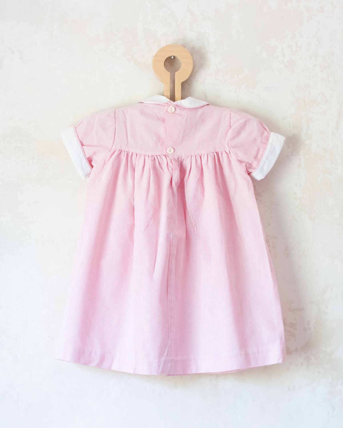 Pink striped dress with flower and cornflower embroidery | 9-12 months