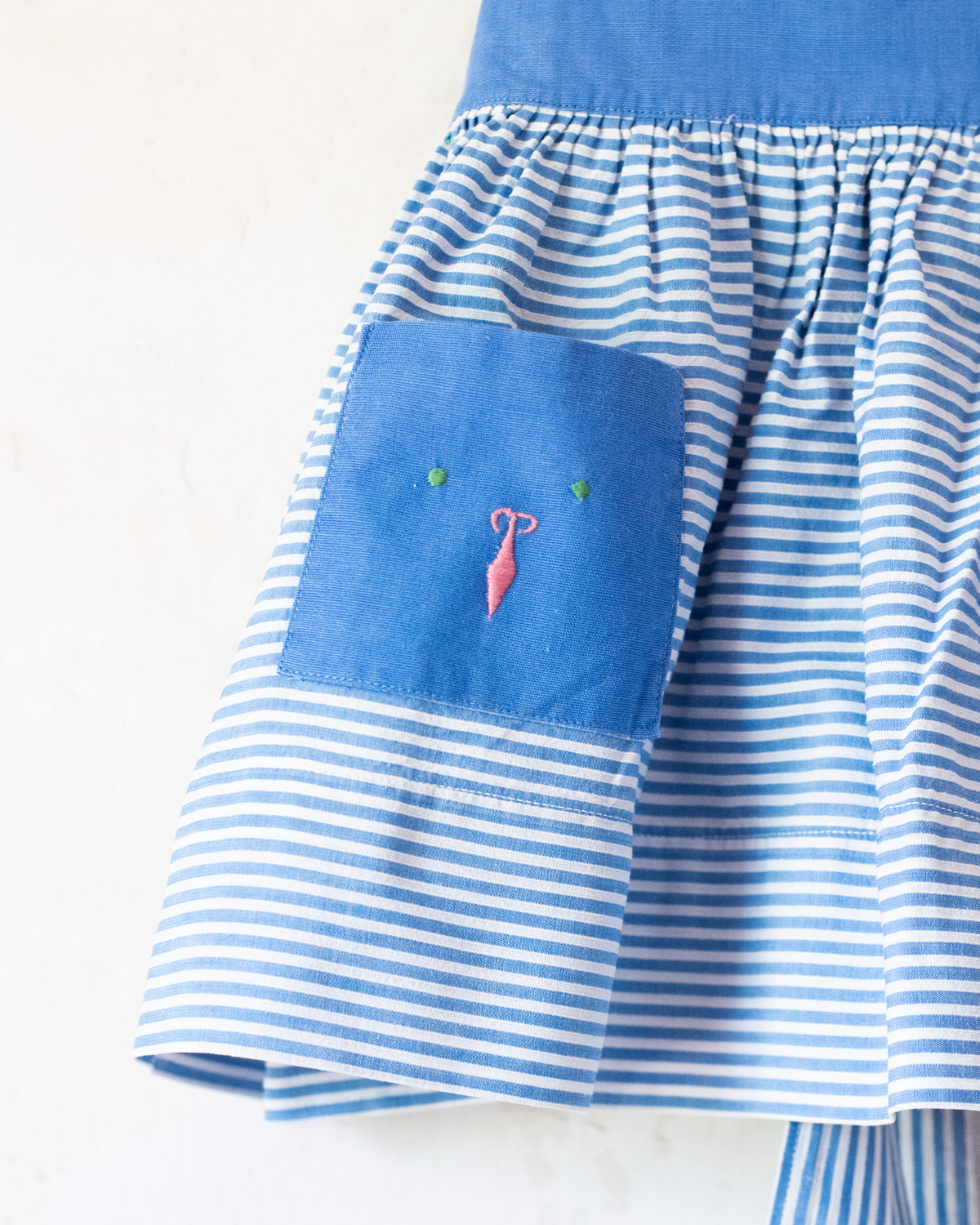 Light blue sarafan with stripes and embroidery | French dead stock from the 60s | 9-12 months