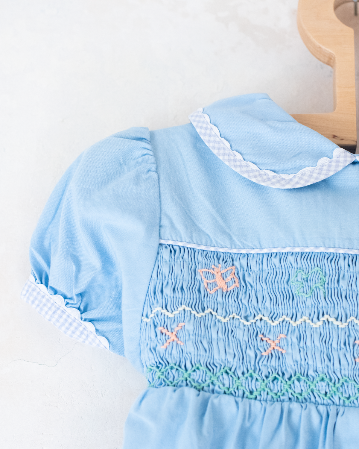 Light blue romper with butterfly embroidery | 6-9 months