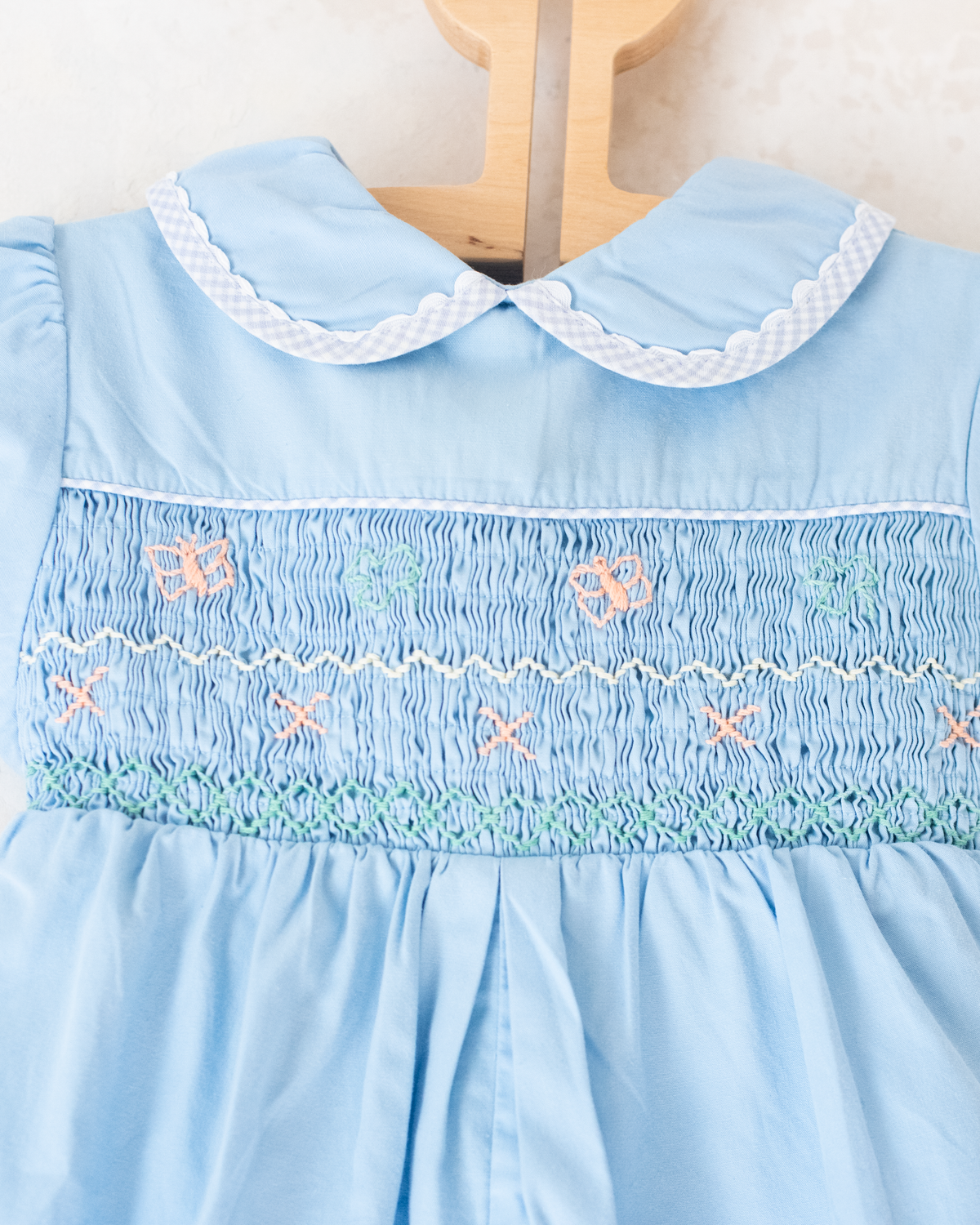 Light blue romper with butterfly embroidery | 6-9 months