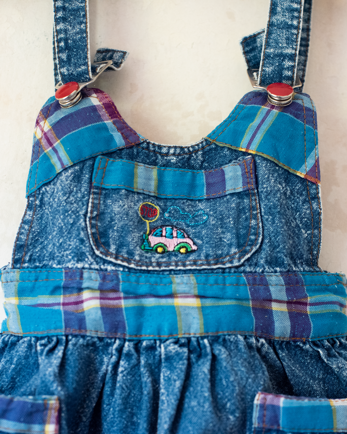 Denim sundress with car embroidery | 9-12 months