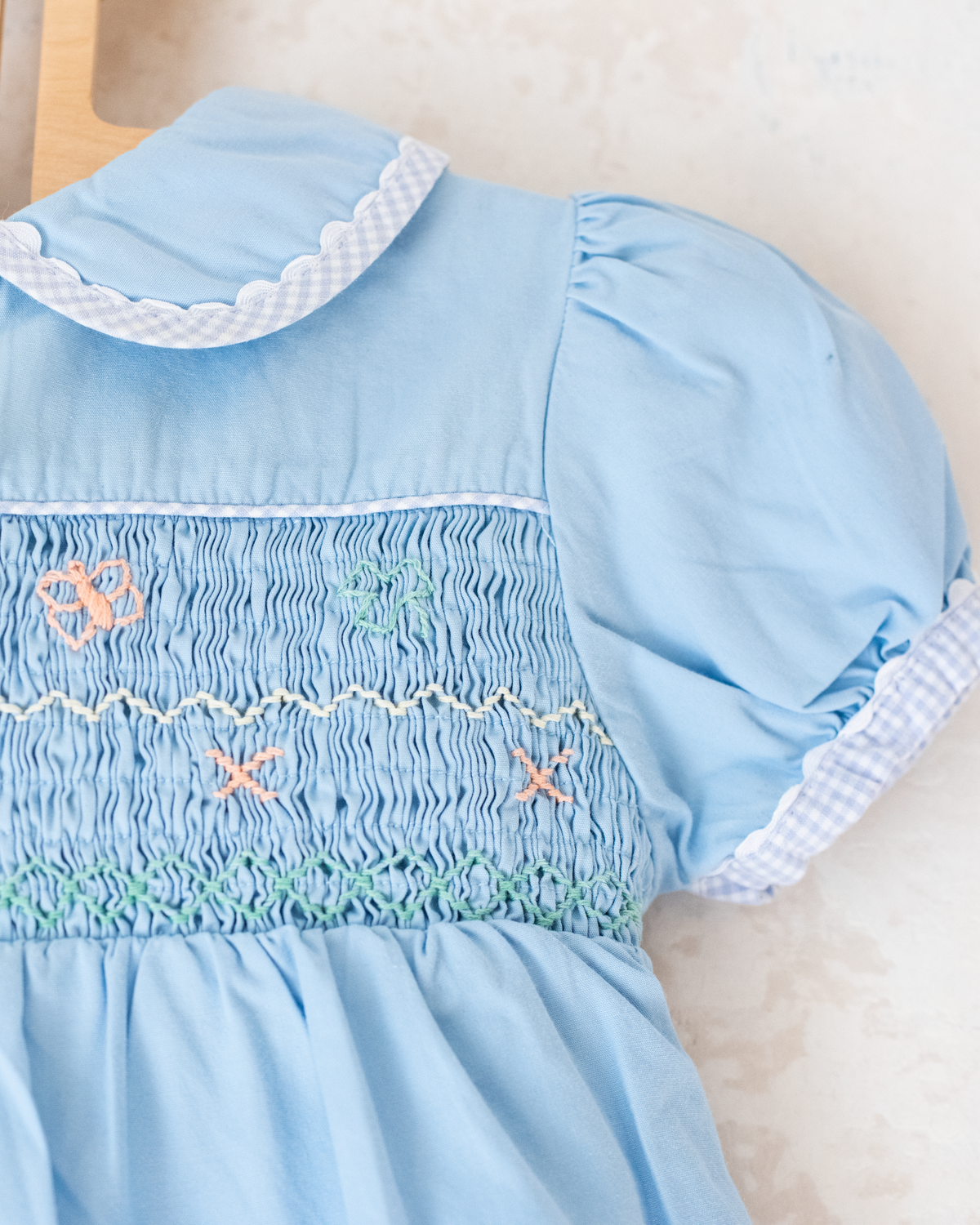 Light blue romper with butterfly embroidery | 6-9 months