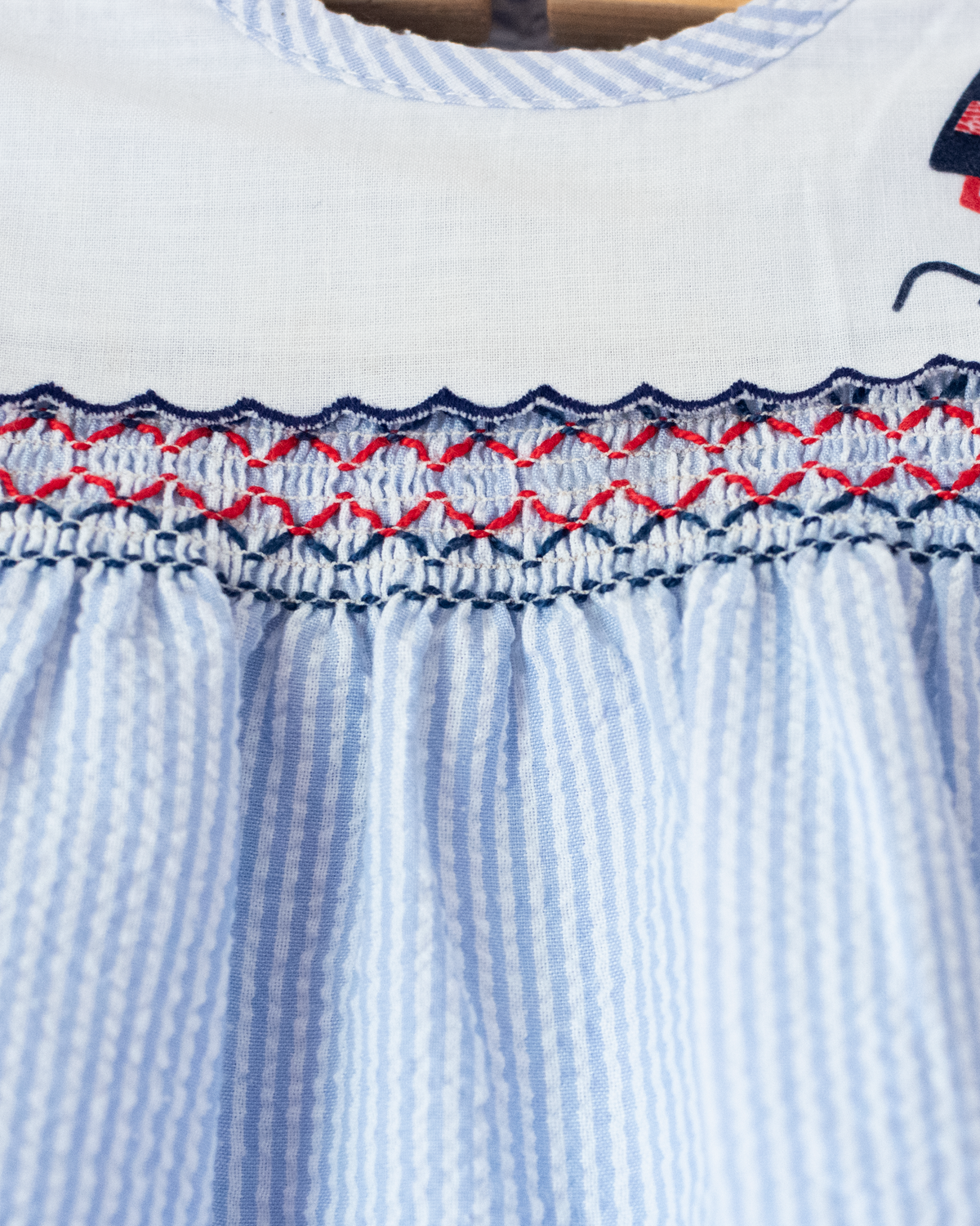 Striped dress with a collar and a sailboat | 6-9 months