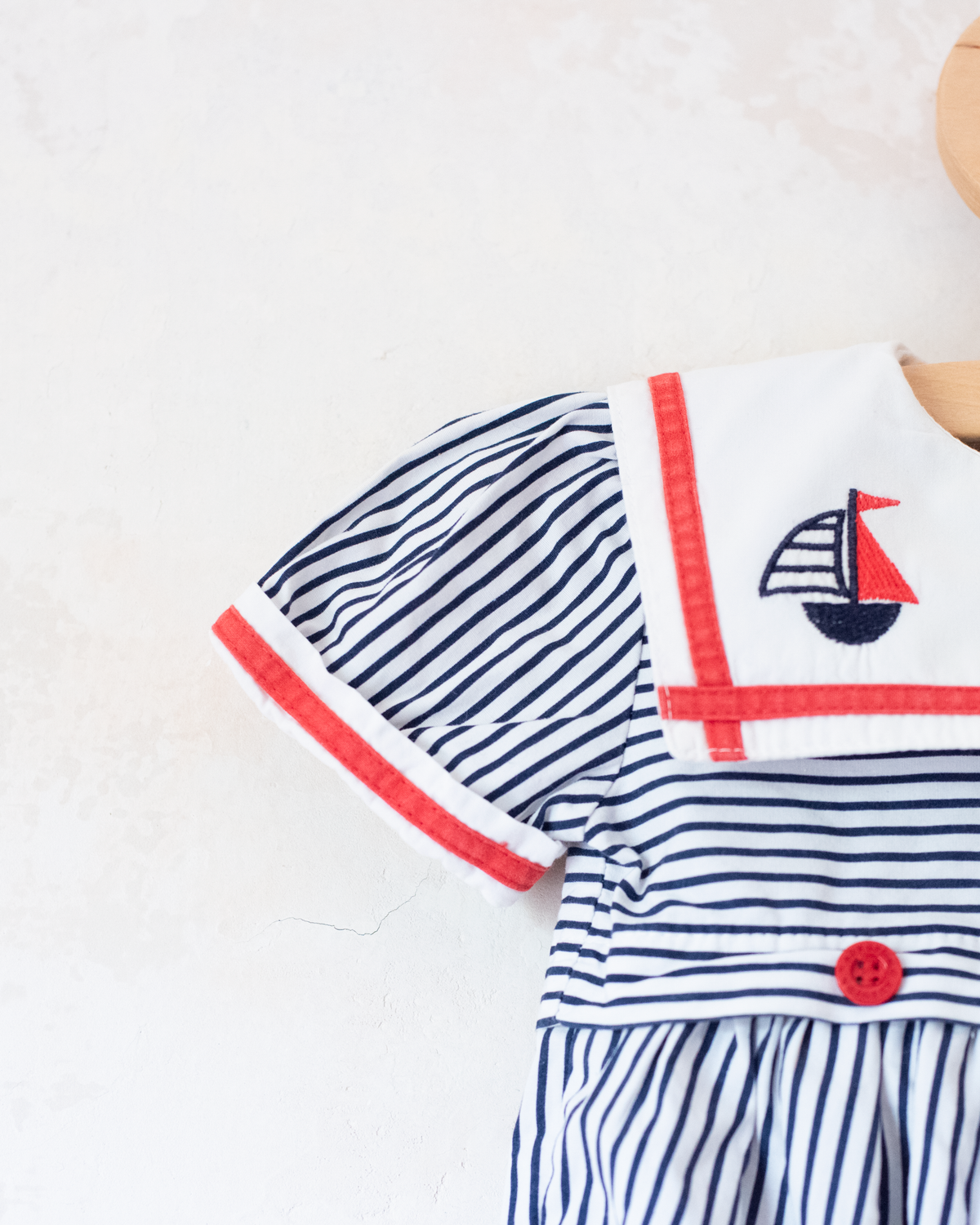 Sailor romper with embroidered boat | 3-6 months