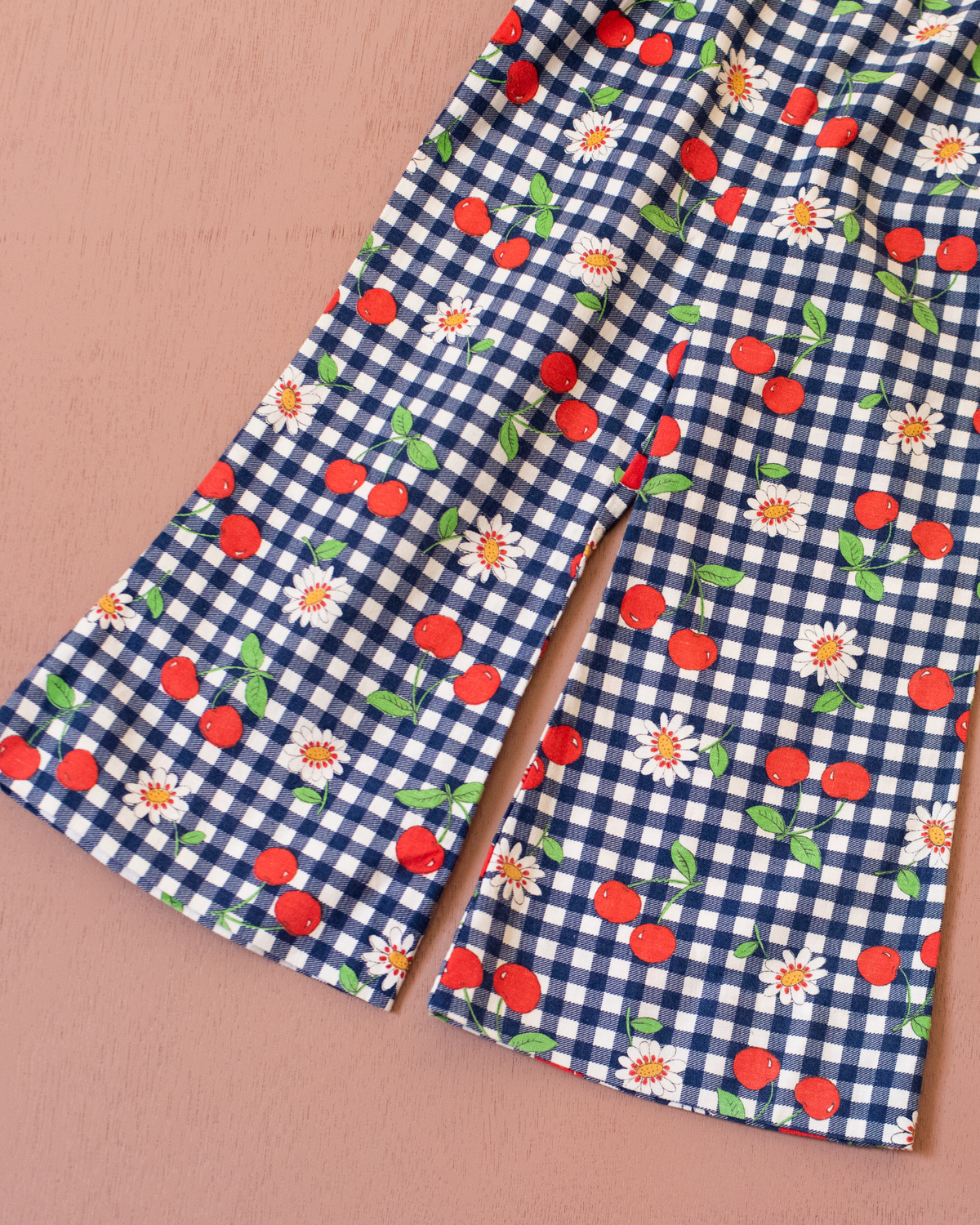 Plaid romper with flowers and cherries | 18-24 months