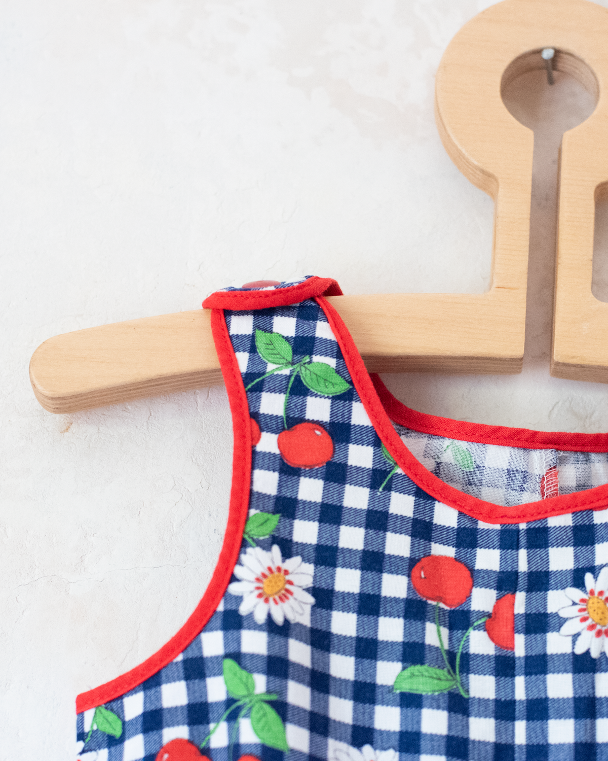 Plaid romper with flowers and cherries | 18-24 months