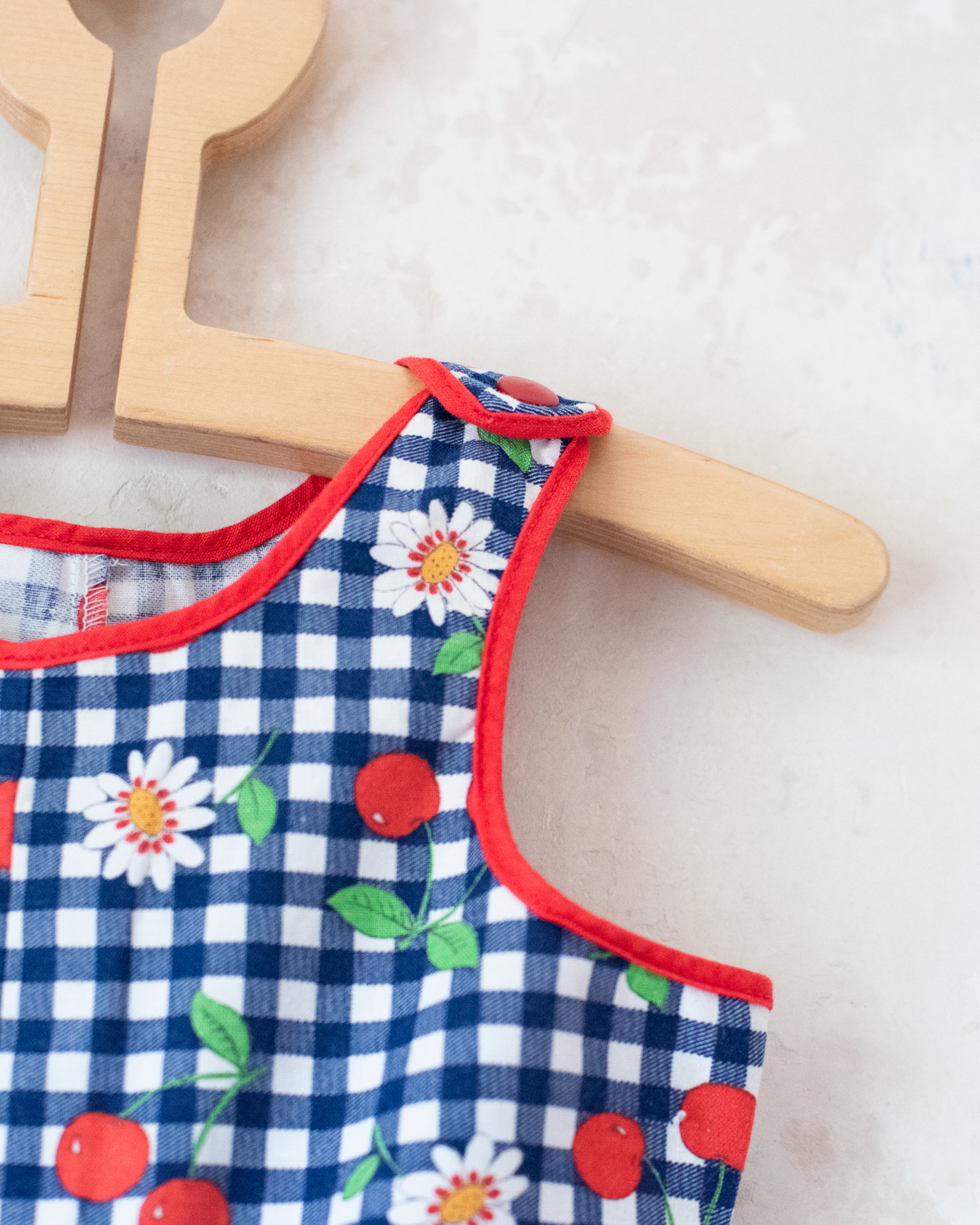 Plaid romper with flowers and cherries | 18-24 months