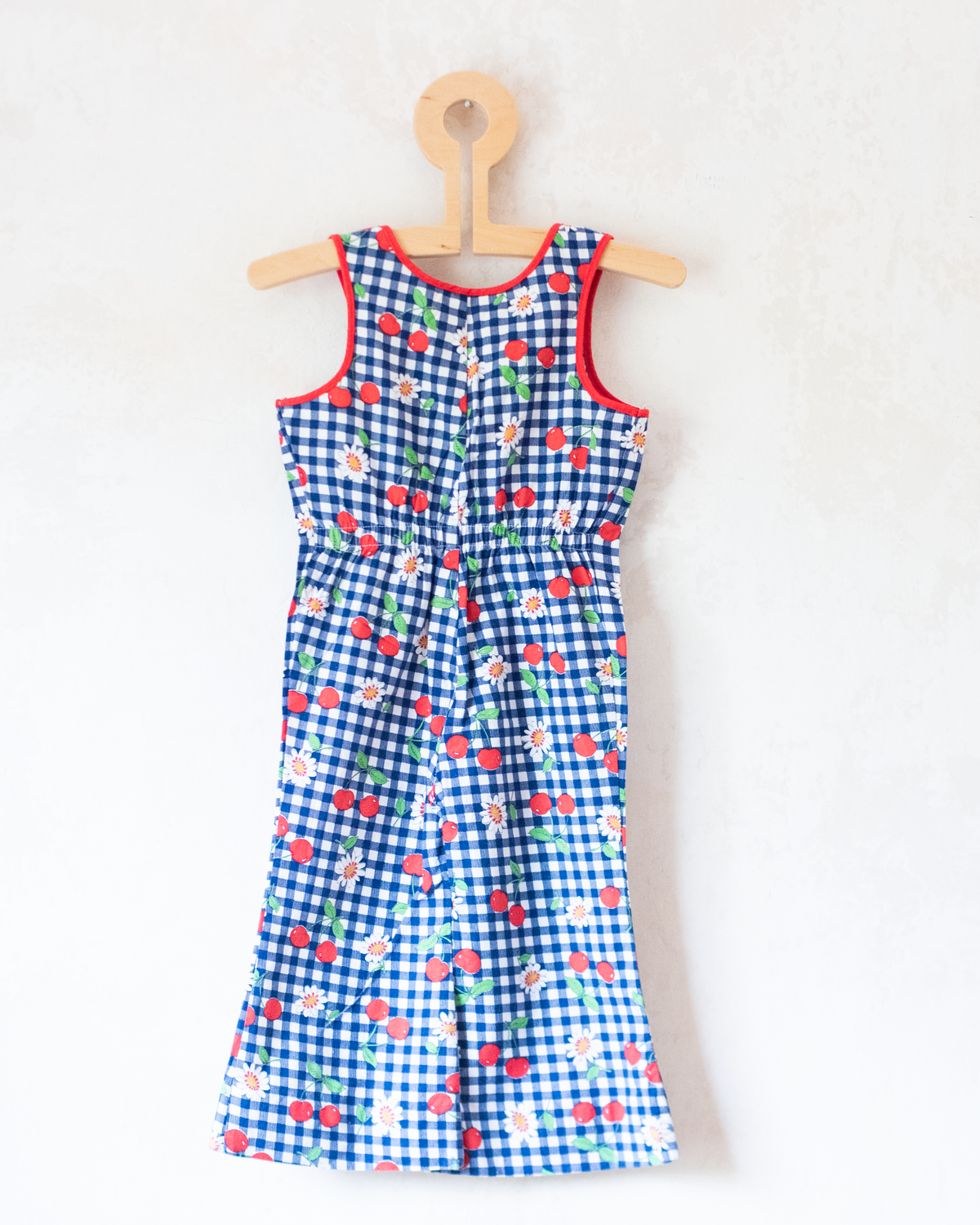 Plaid romper with flowers and cherries | 18-24 months