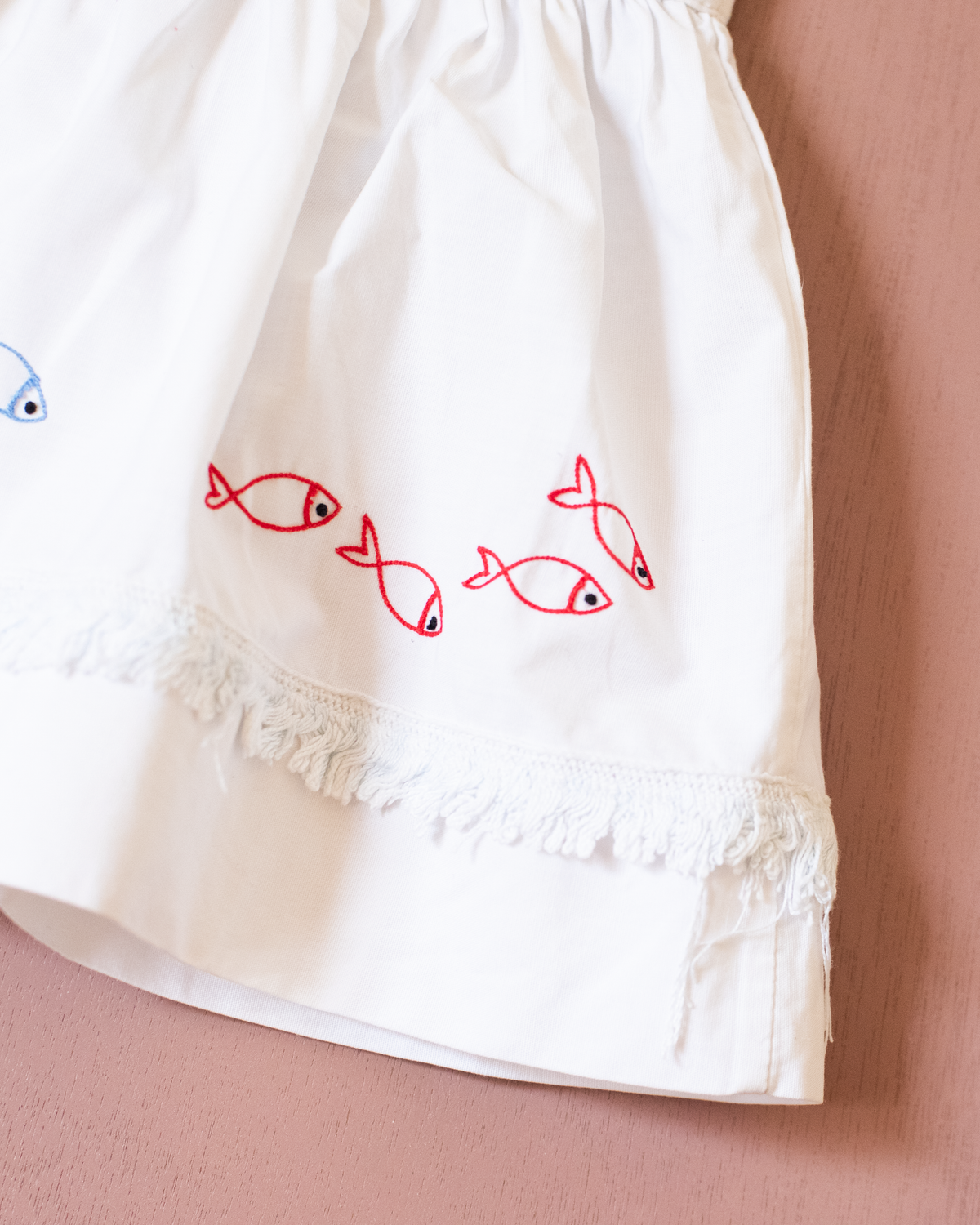 White French Tunic with Embroidered Fish | 9-18 Months