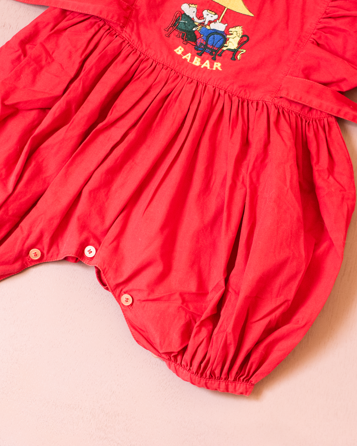 Red overall with Babar the King embroidery | 9-12 months