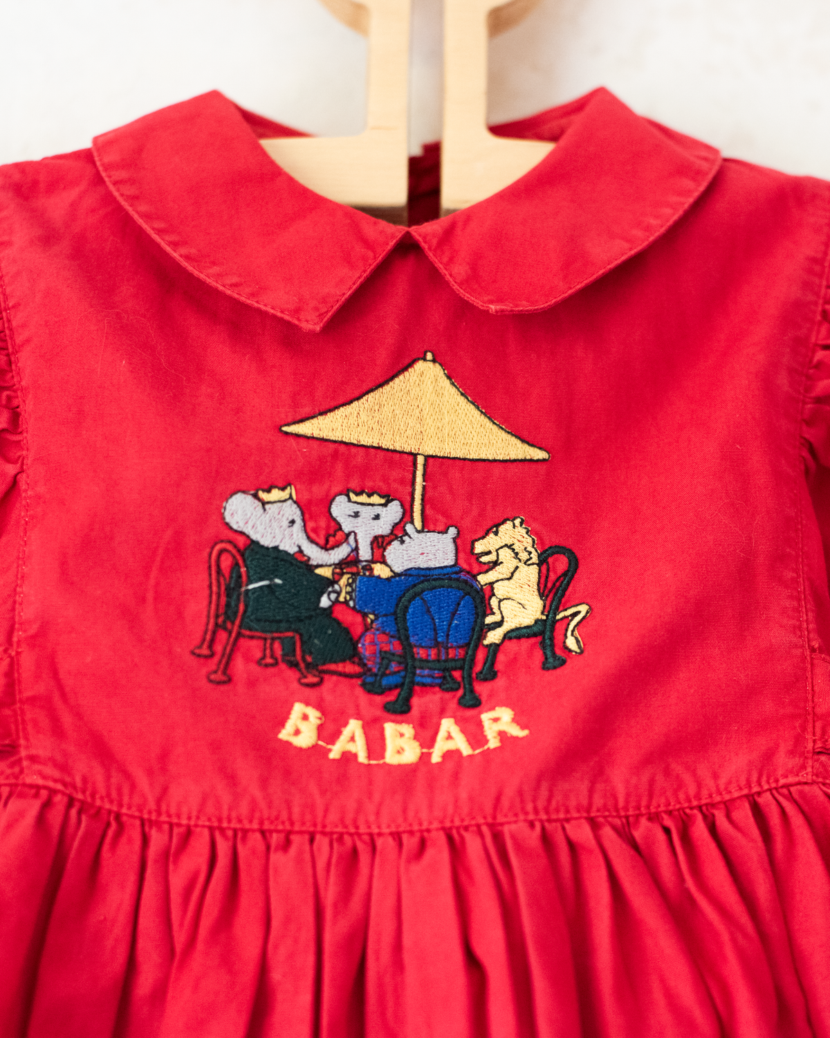 Red overall with Babar the King embroidery | 9-12 months
