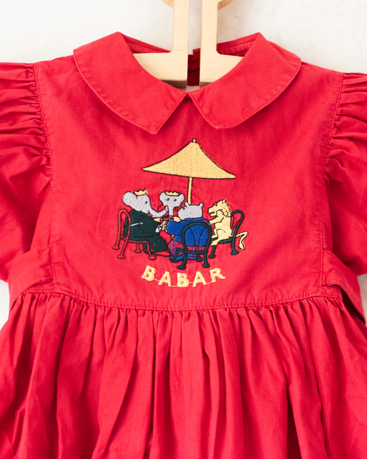 Red overall with Babar the King embroidery | 9-12 months
