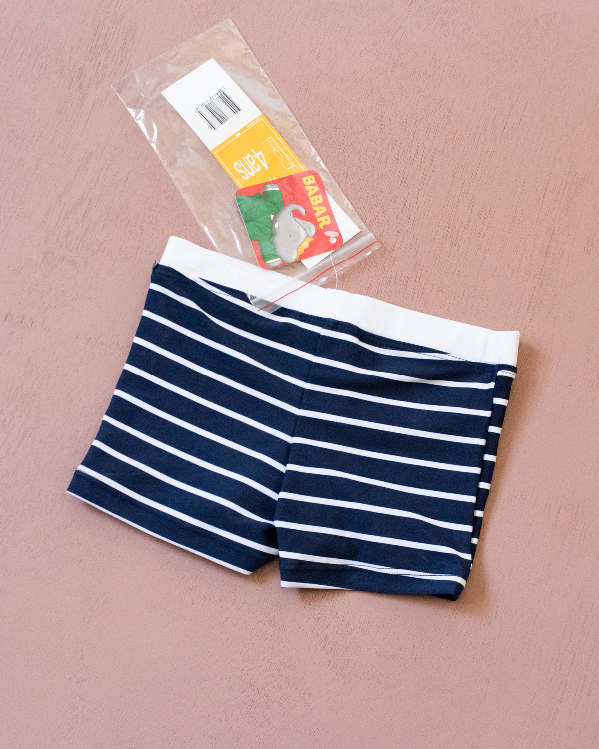 Blue striped swimsuit with King Babar | French deadstock | 3-4 years