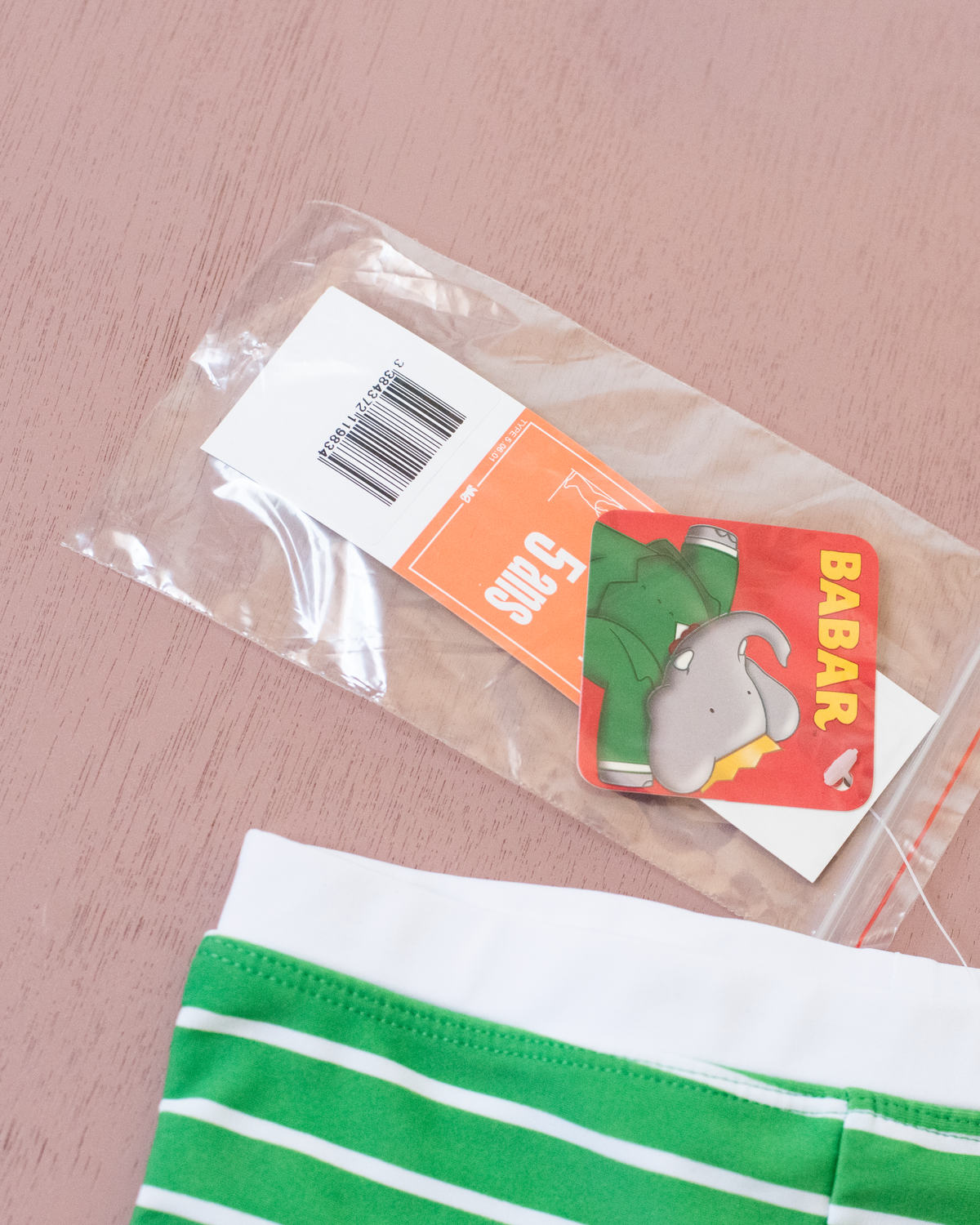 Green striped swimsuit with a bear king | French deadstock | 4-5 years