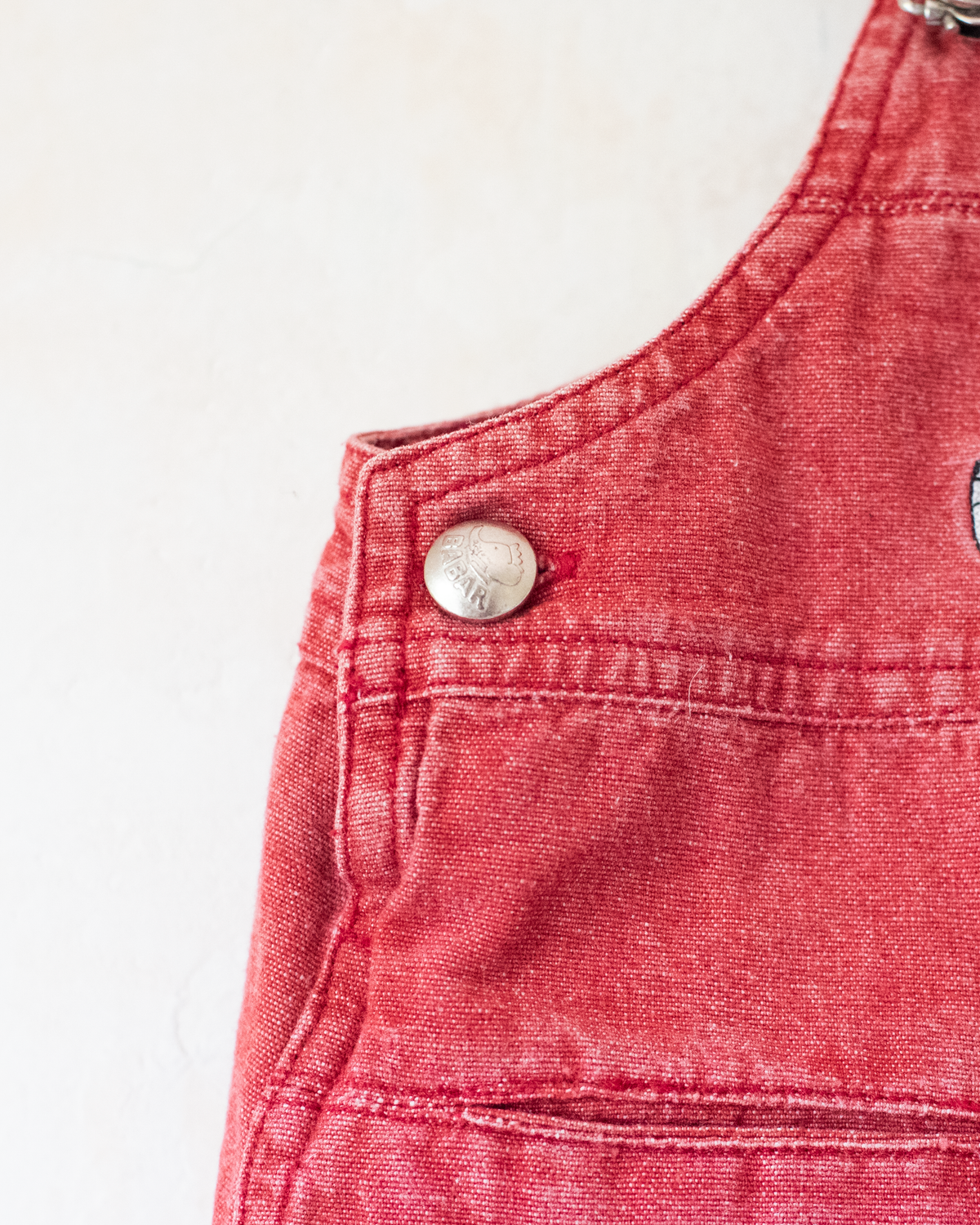 Red denim sundress with King Bebar embroidery | 9-12 months