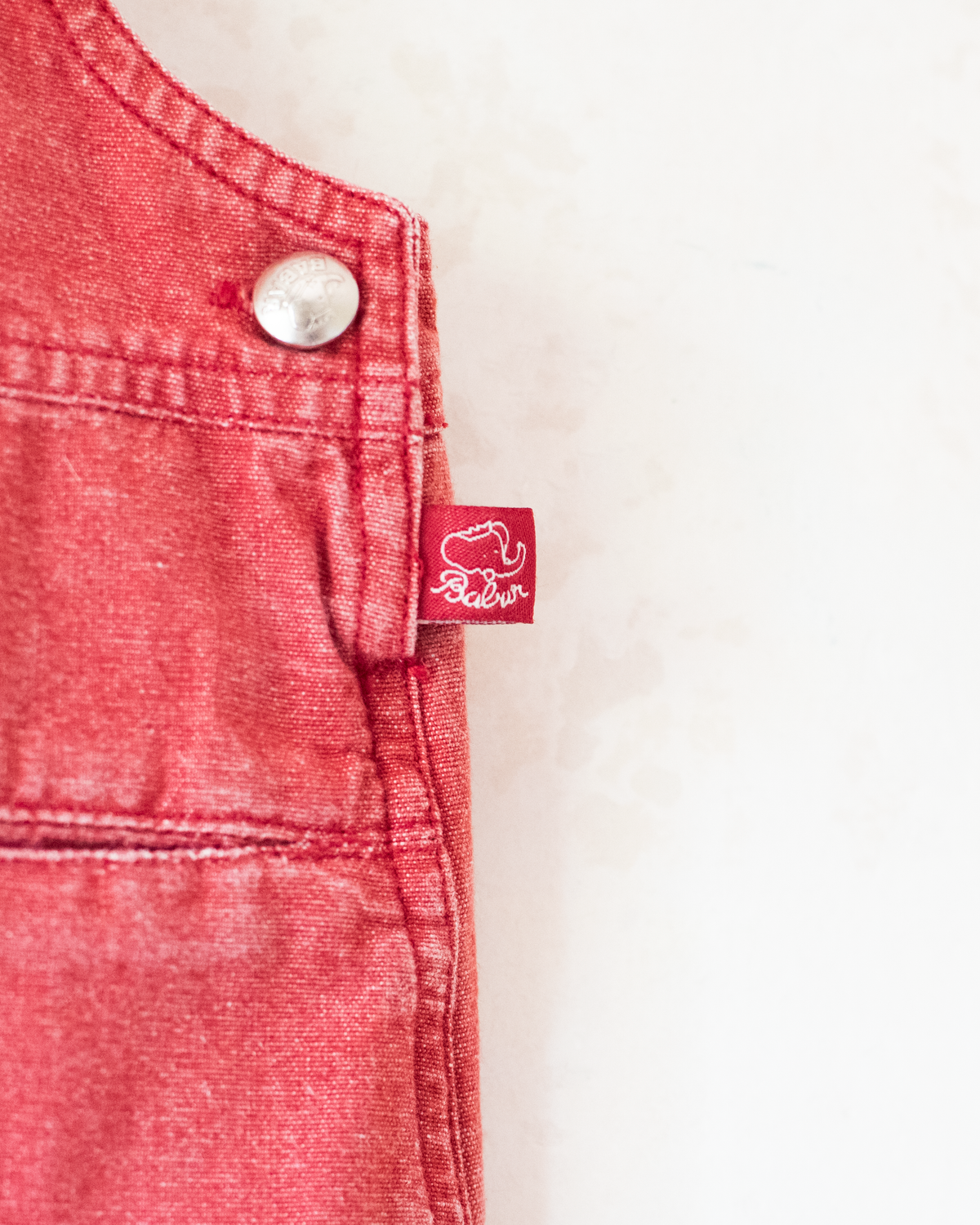 Red denim sundress with King Bebar embroidery | 9-12 months