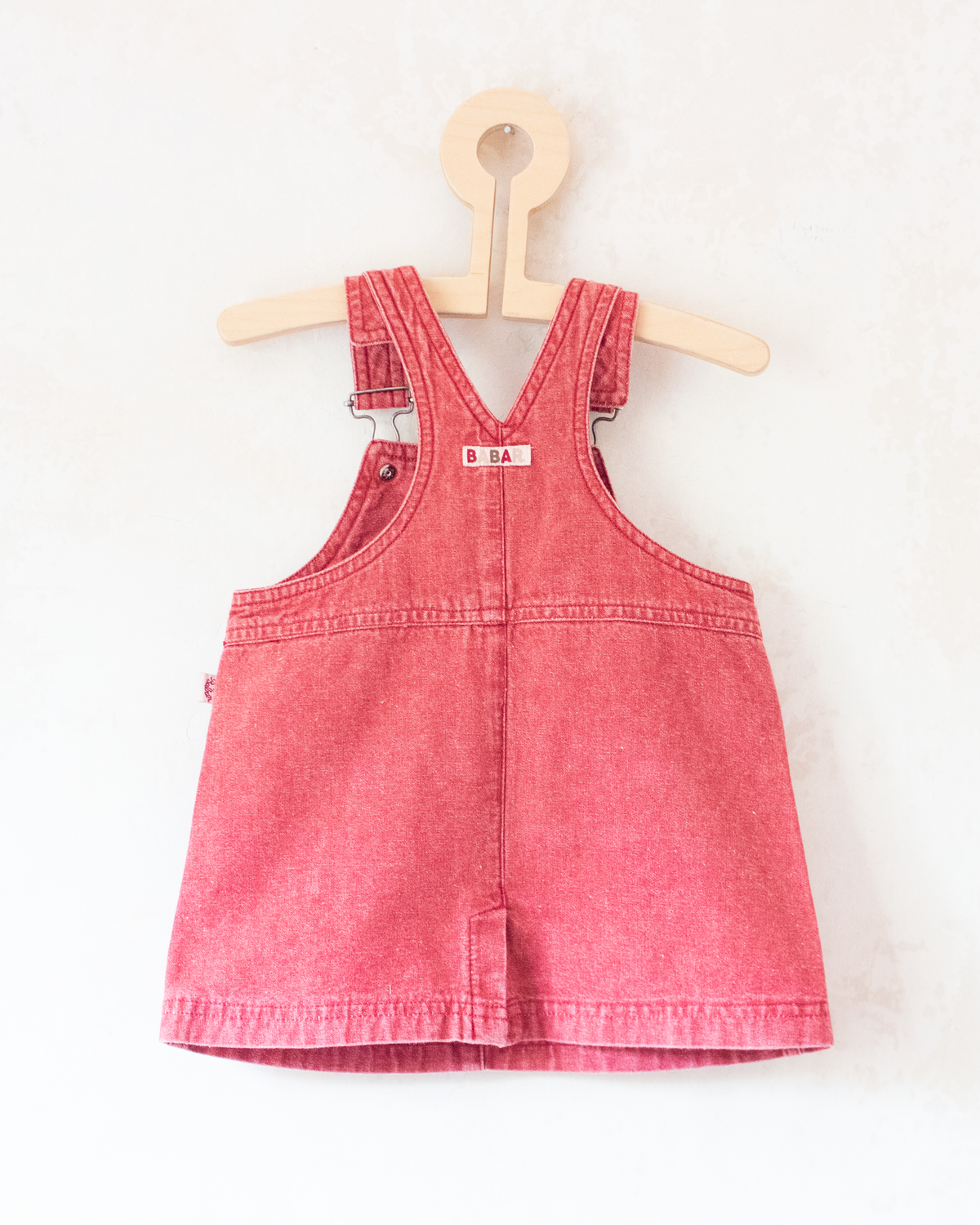 Red denim sundress with King Bebar embroidery | 9-12 months