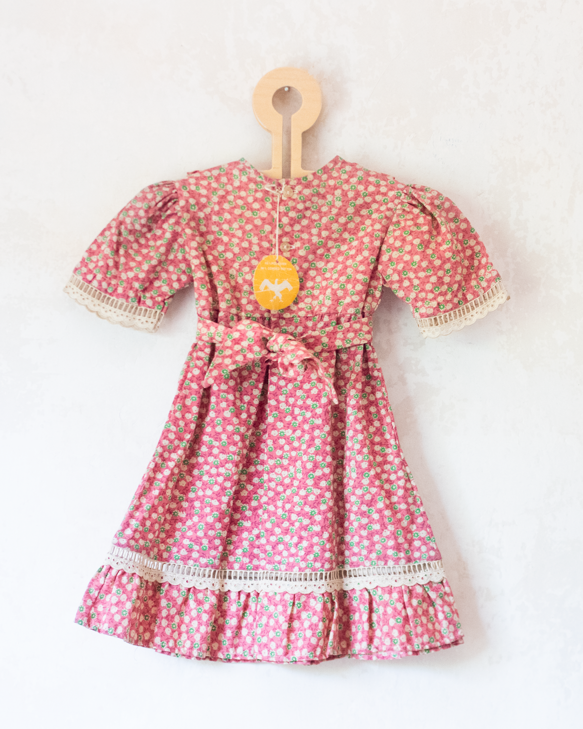 Floral dress with beige lace | French deadstock from the seventies | 12-18 months