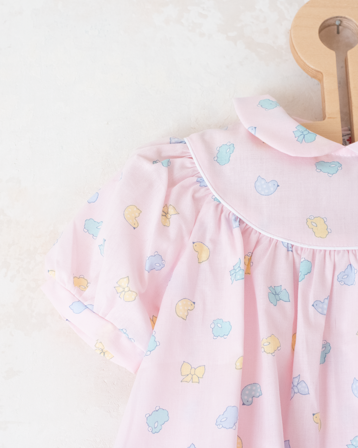 Pink French dress with pastel prints | 12-18 months