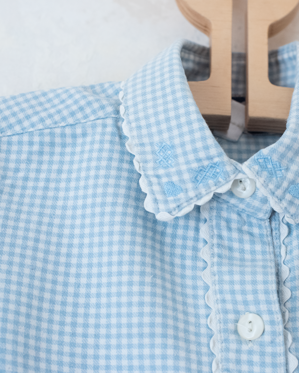 Light blue and white plaid shirt with embroidered collar | 4-5 years