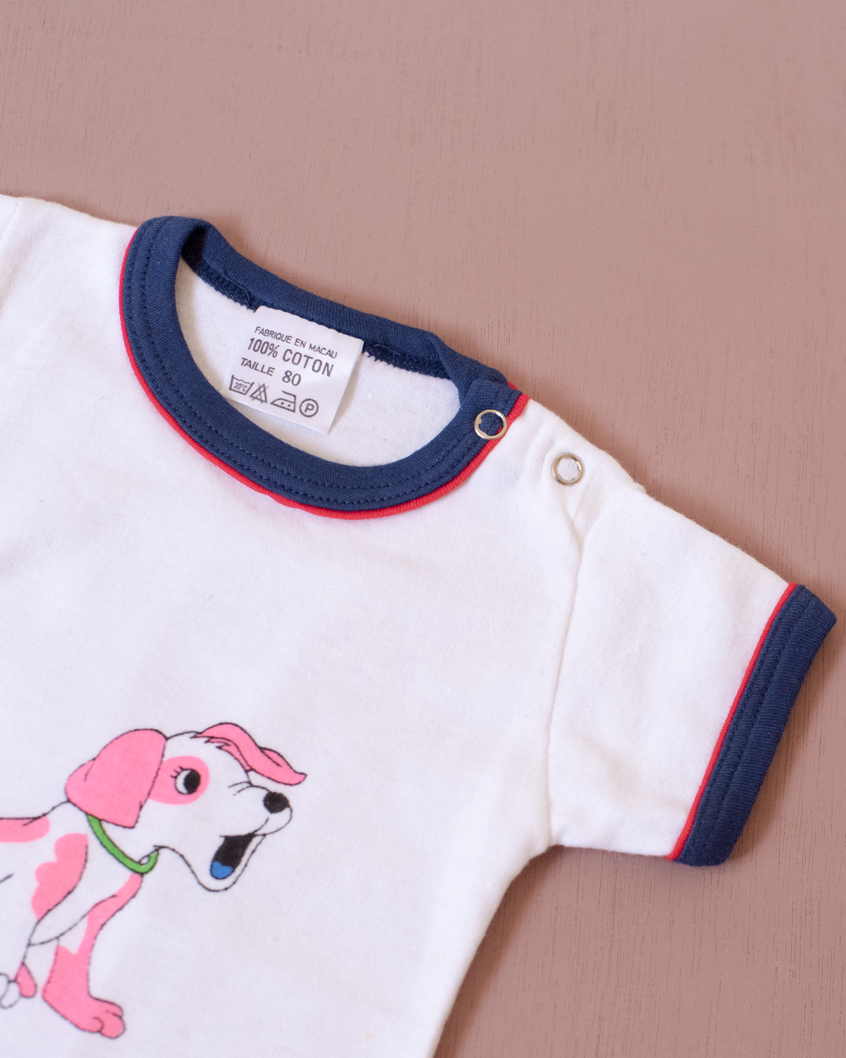 White Nostalgic T-Shirt with Pink Dog | 3-6 Months