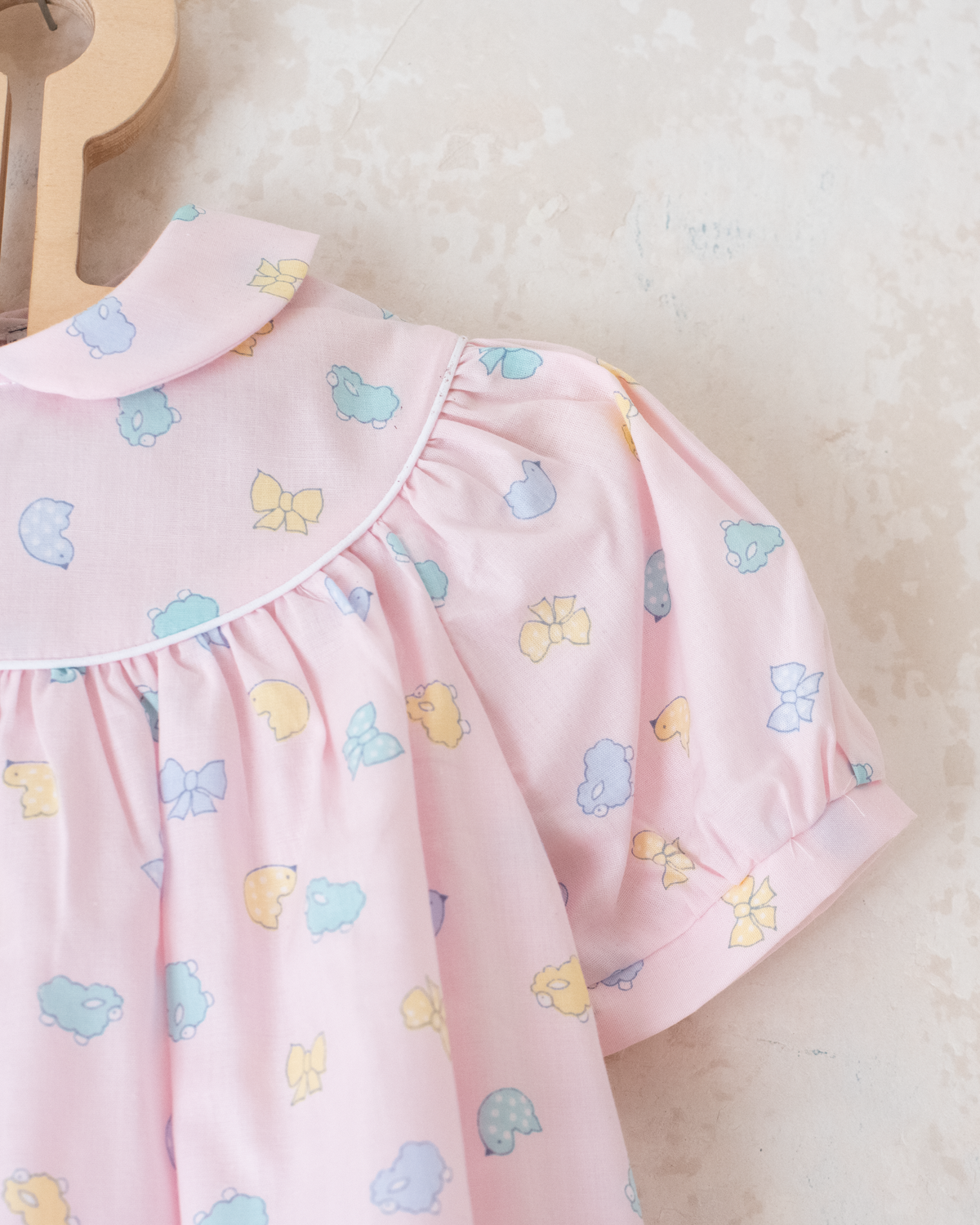 Pink French dress with pastel prints | 12-18 months