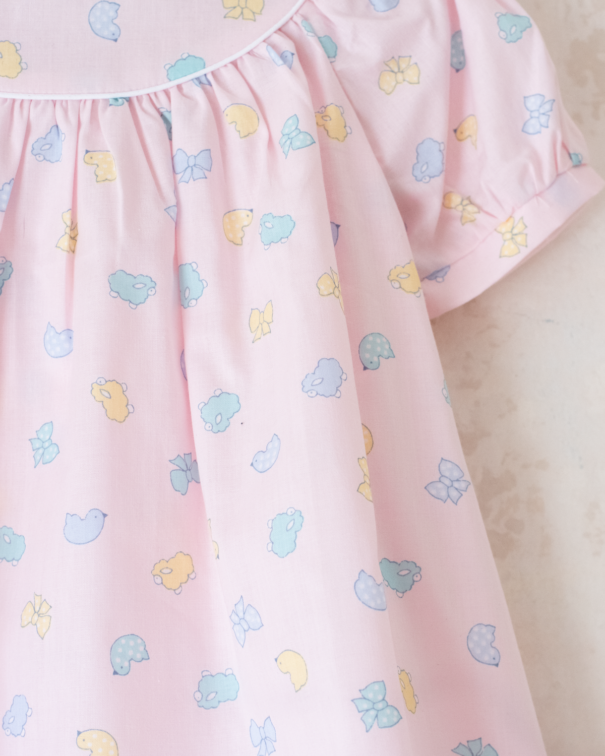 Pink French dress with pastel prints | 12-18 months
