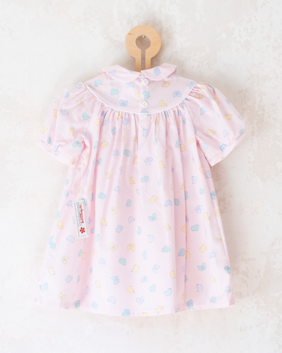 Pink French dress with pastel prints | 12-18 months