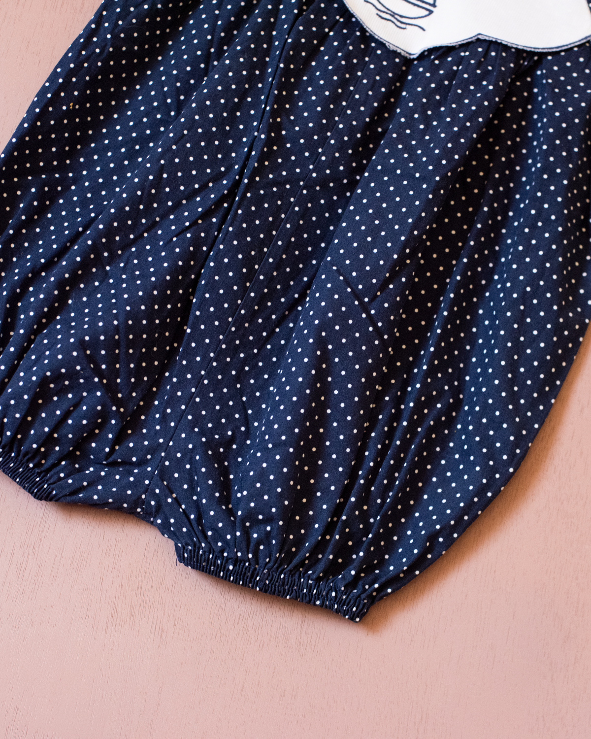 Polka Dot Blue Romper with Embroidered Sailboat | 6-9 months