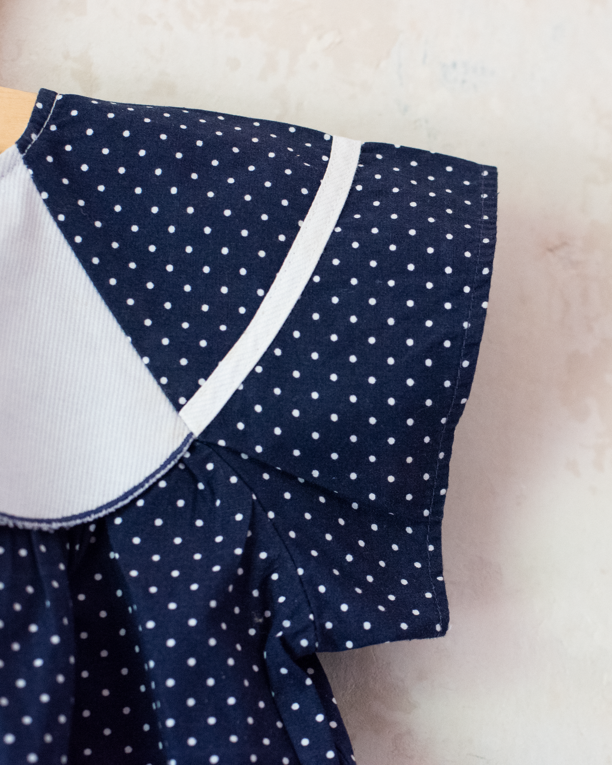 Polka Dot Blue Romper with Embroidered Sailboat | 6-9 months