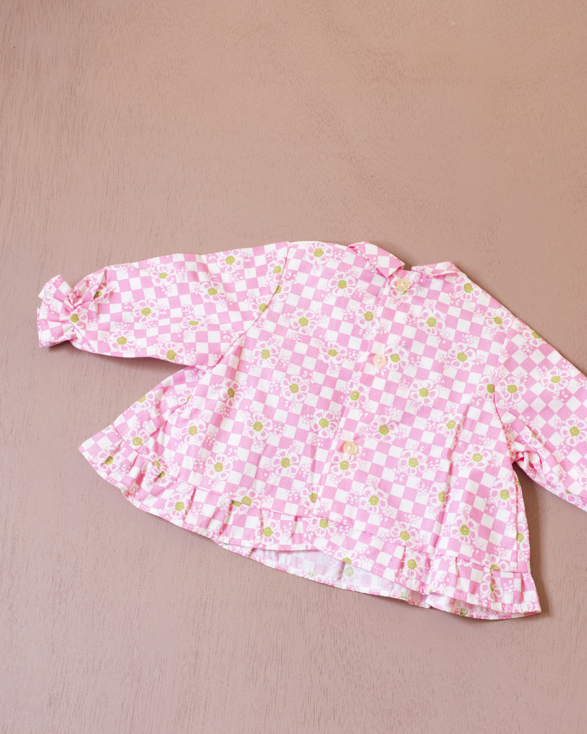 חולצה ארוכה משובצת עם פרחים | 3-6 חודשים