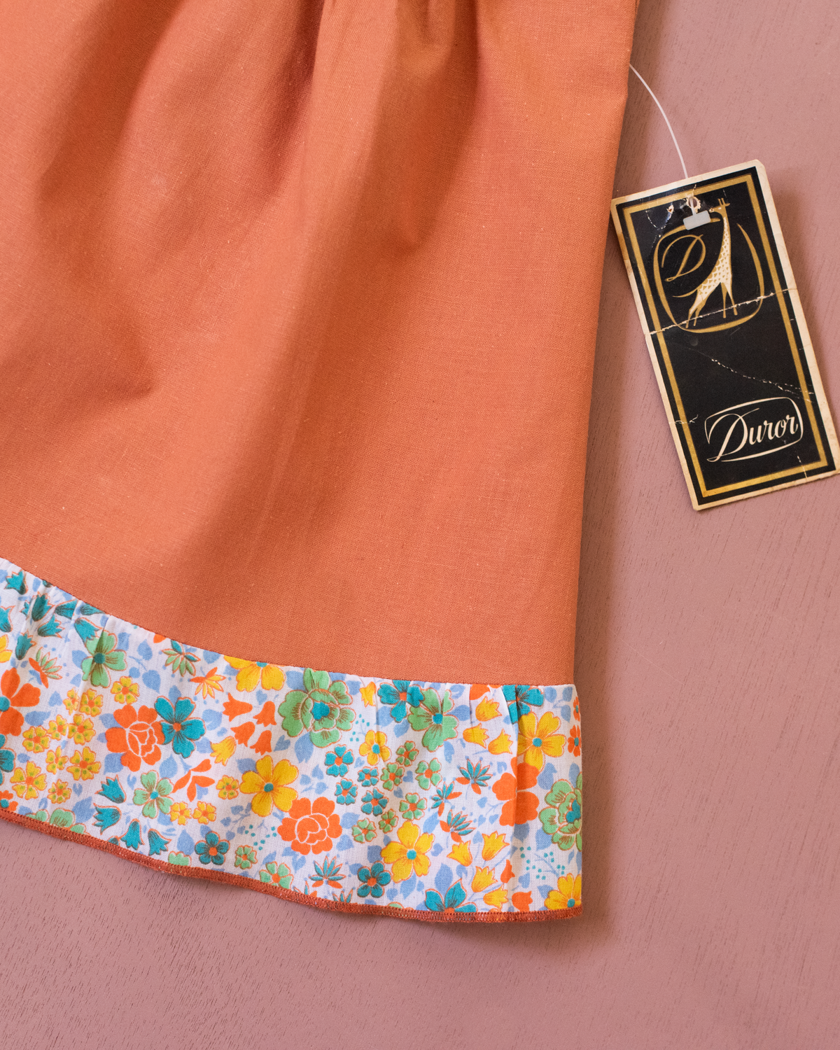 Brown dress with floral tie straps | Dutch Deadstock | 9-12 months