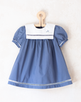 שמלת כותנה בצבע כחול עם רקמת לבנדרים קטנים | 2-3 שנים