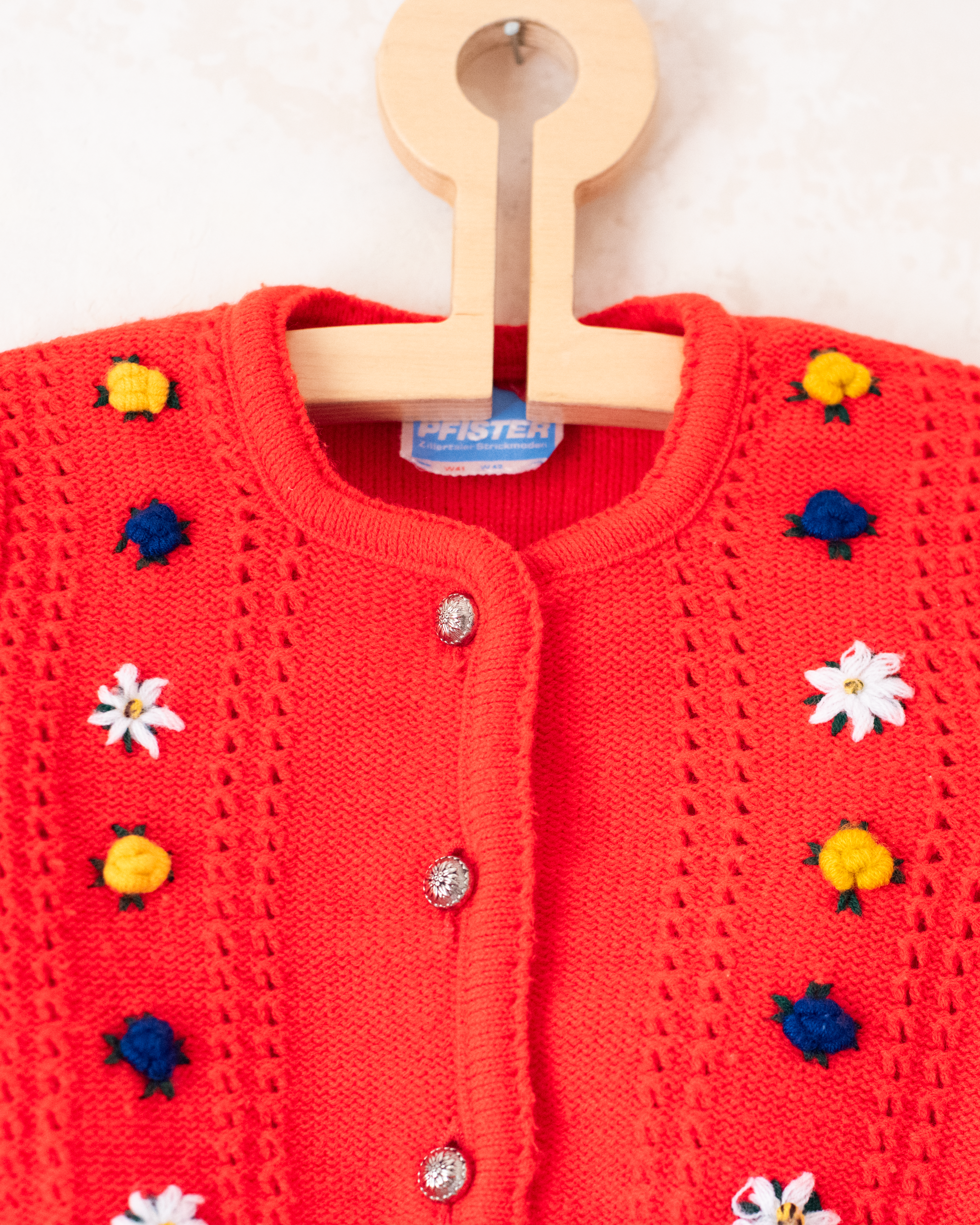 קרדיגן צמר אדום עם פרחים | 12-18 חודשים