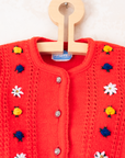 קרדיגן צמר אדום עם פרחים | 12-18 חודשים