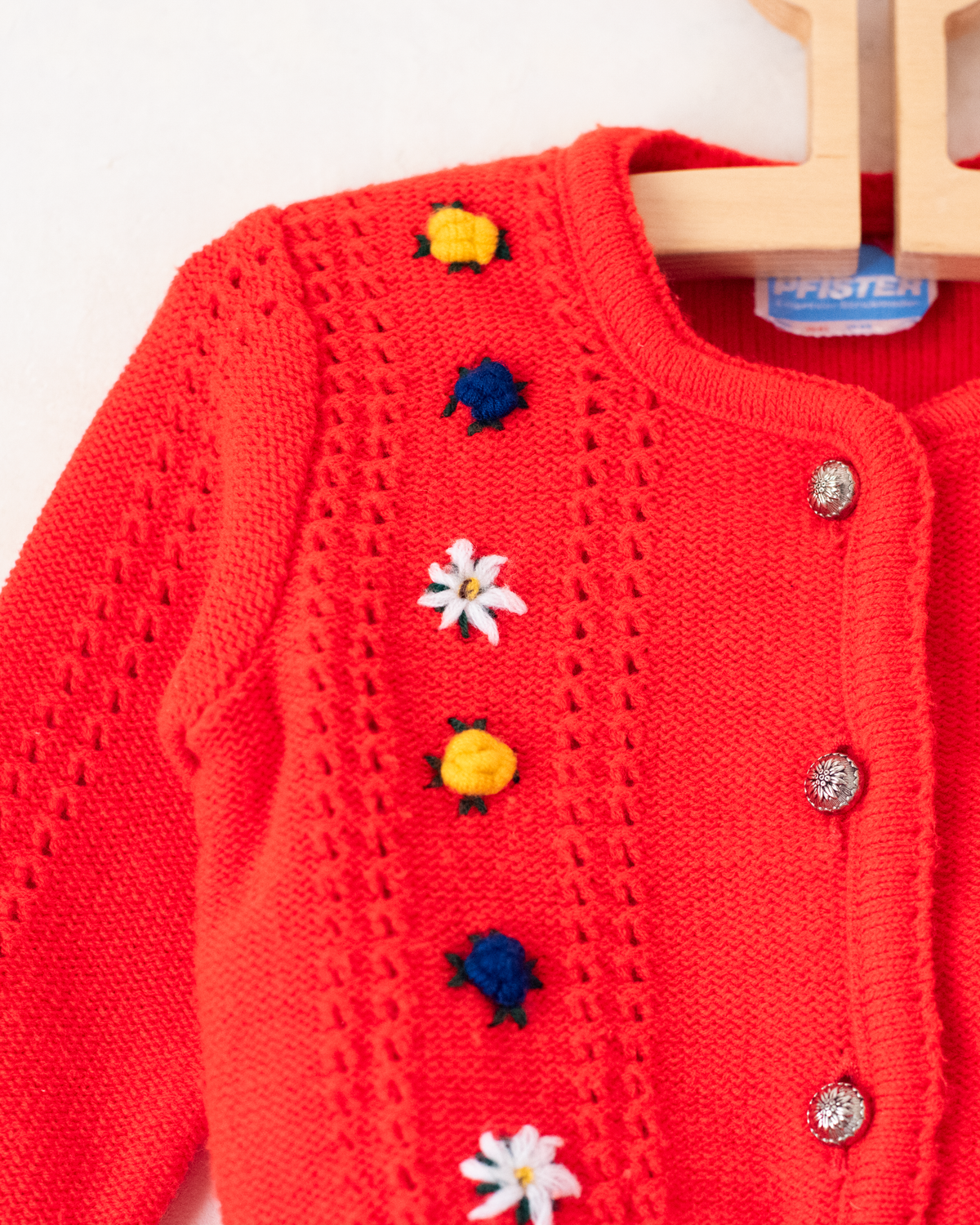 Red wool cardigan with flowers | 12-18 months