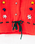 קרדיגן צמר אדום עם פרחים | 12-18 חודשים