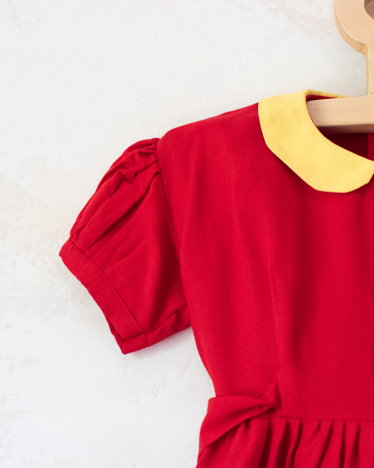 Red dress with embroidered mushrooms | French deadstock from the sixties | 2-3 years